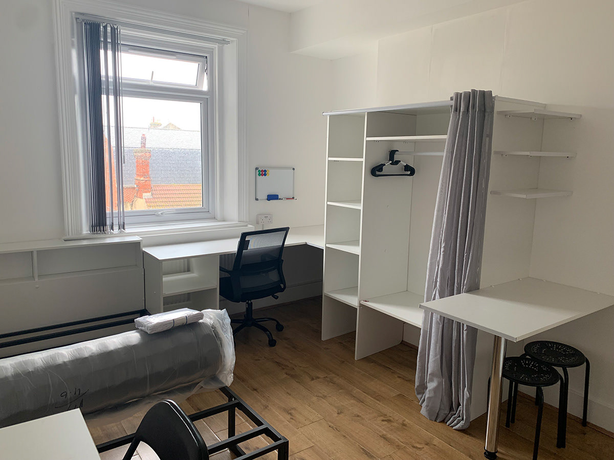 Large desk with USB's, double hanging & shelves