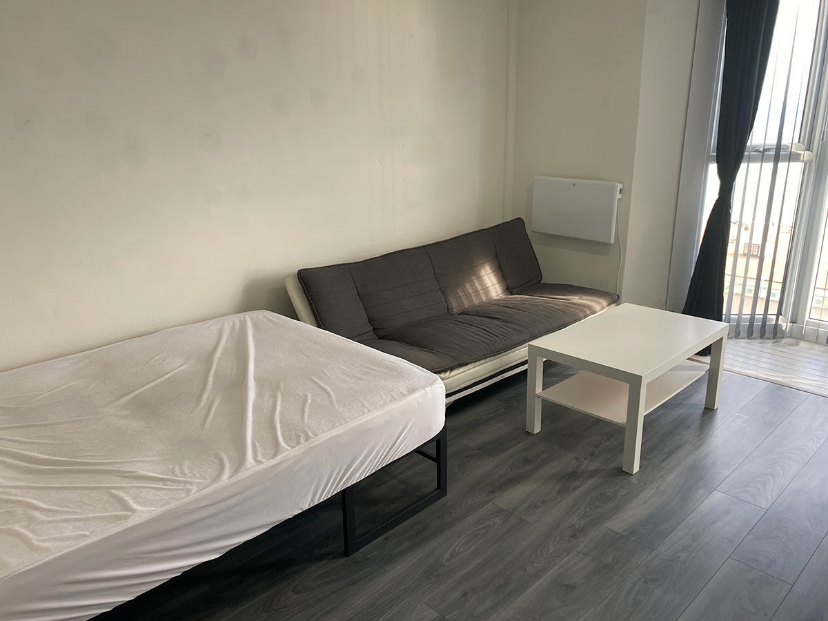 Double sofa bed, coffee table