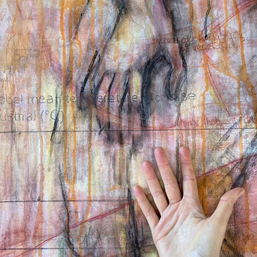 Detail: Expulsion from Eden, Conflagration, V. 1 with artist hand for scale