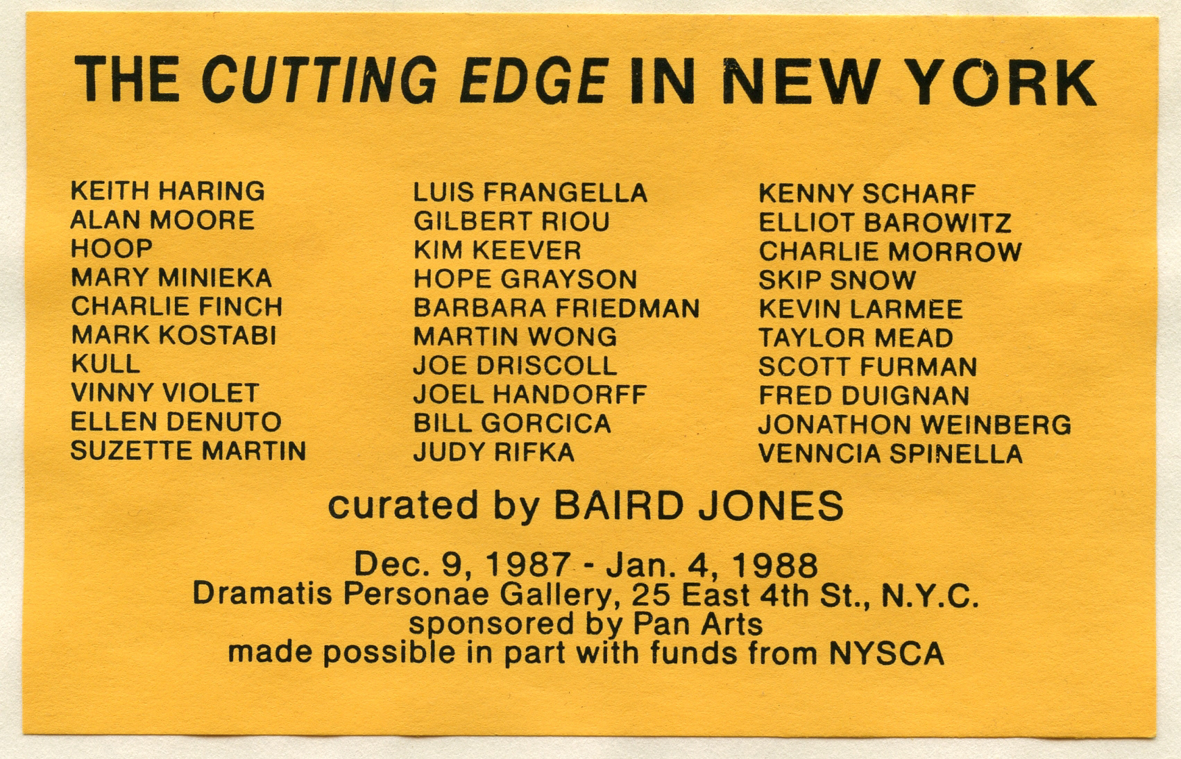 Early exhibition ephemera from artist's collection