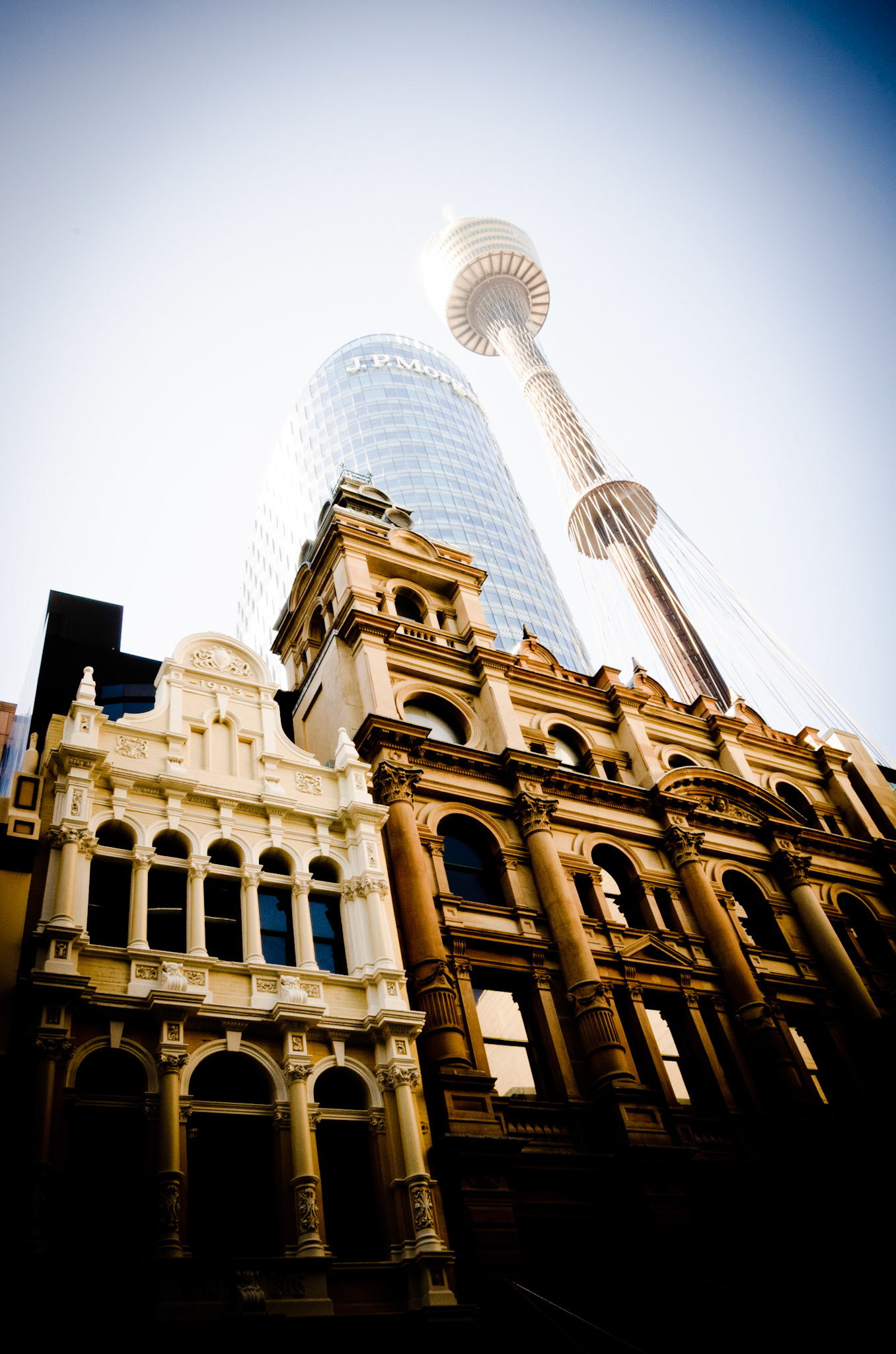 Some of the historic and new buildings in the shopping district of Sydney