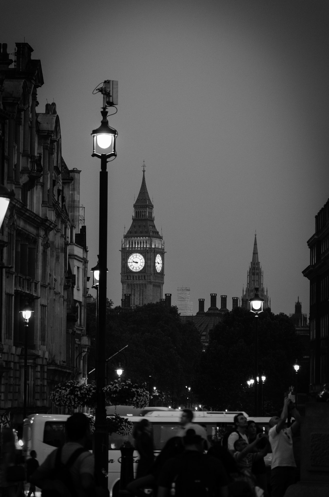Looking back at Big Ben tower at night