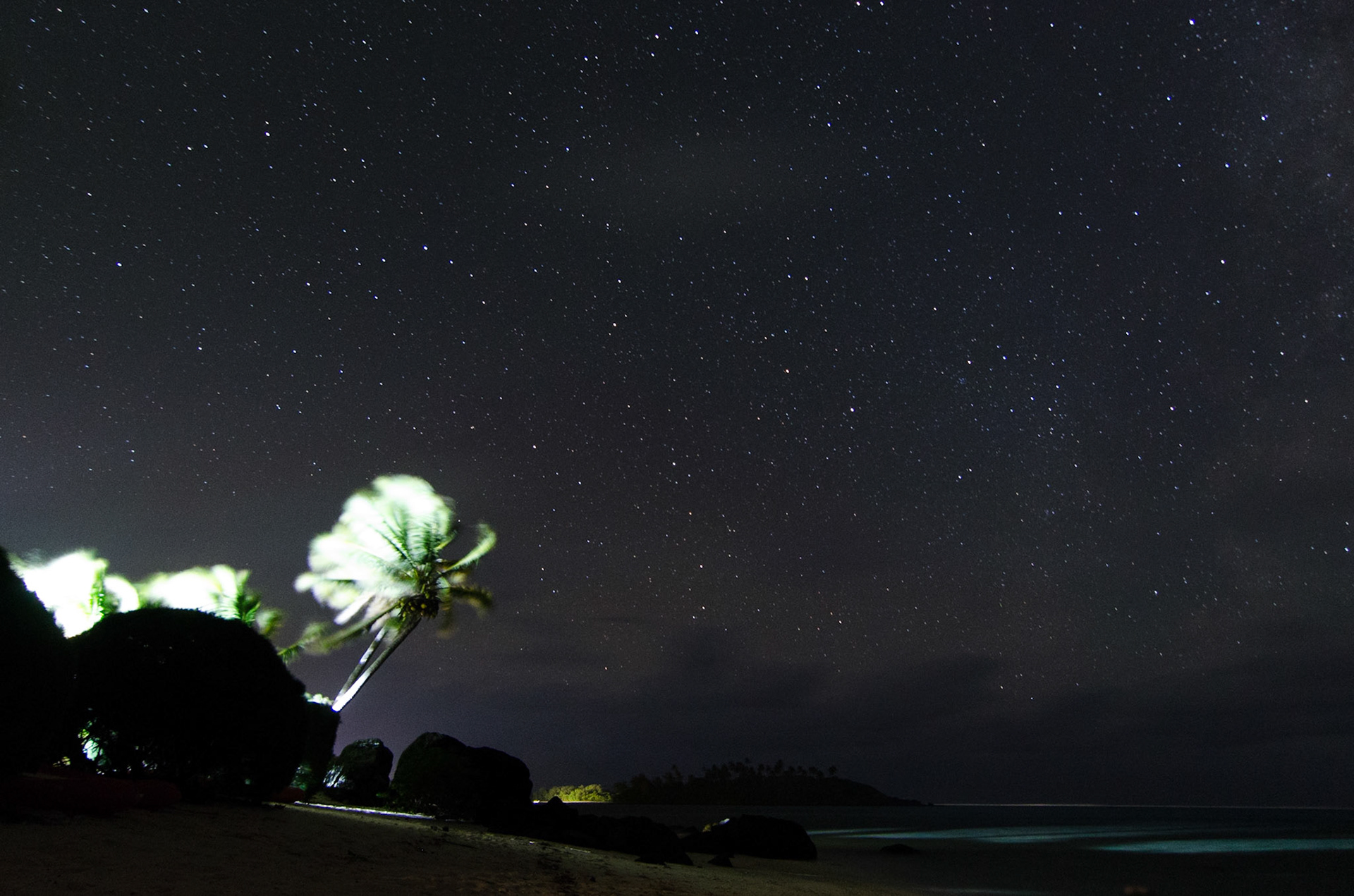 Long exposure shot of the stars above Muri Beach, Rarotonga