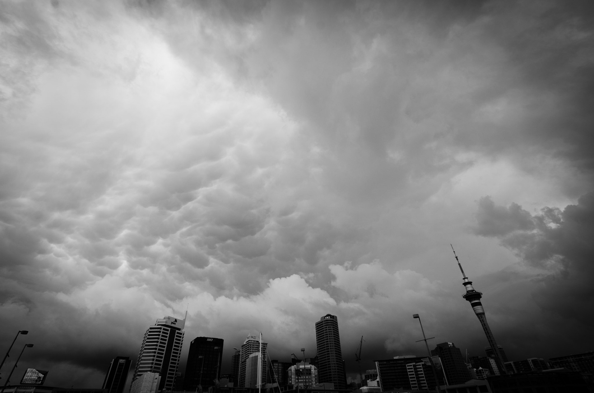 Thunderstorm clouds over Auckland city