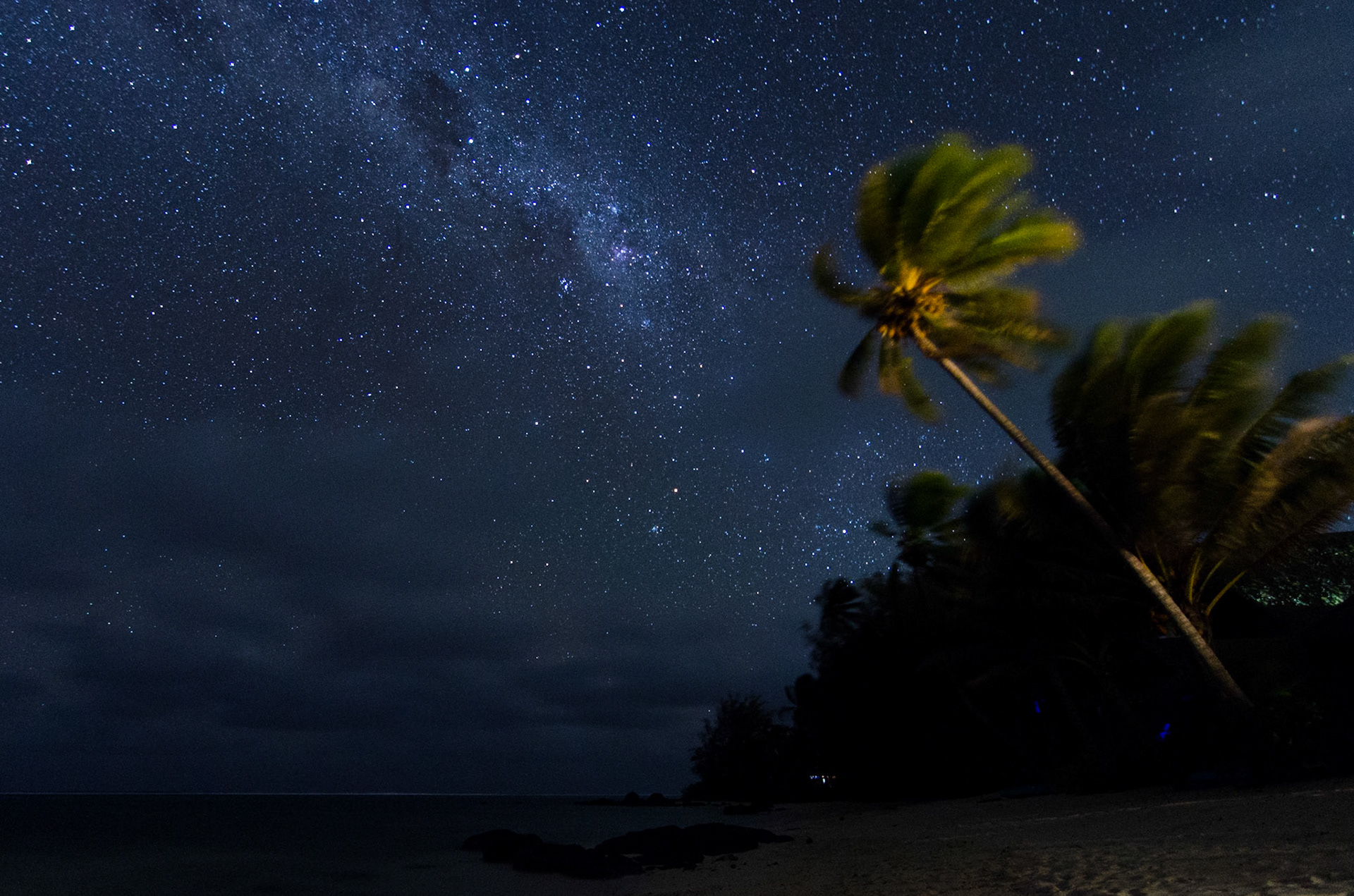 Long exposure shot of the stars above Muri Beach, Rarotonga