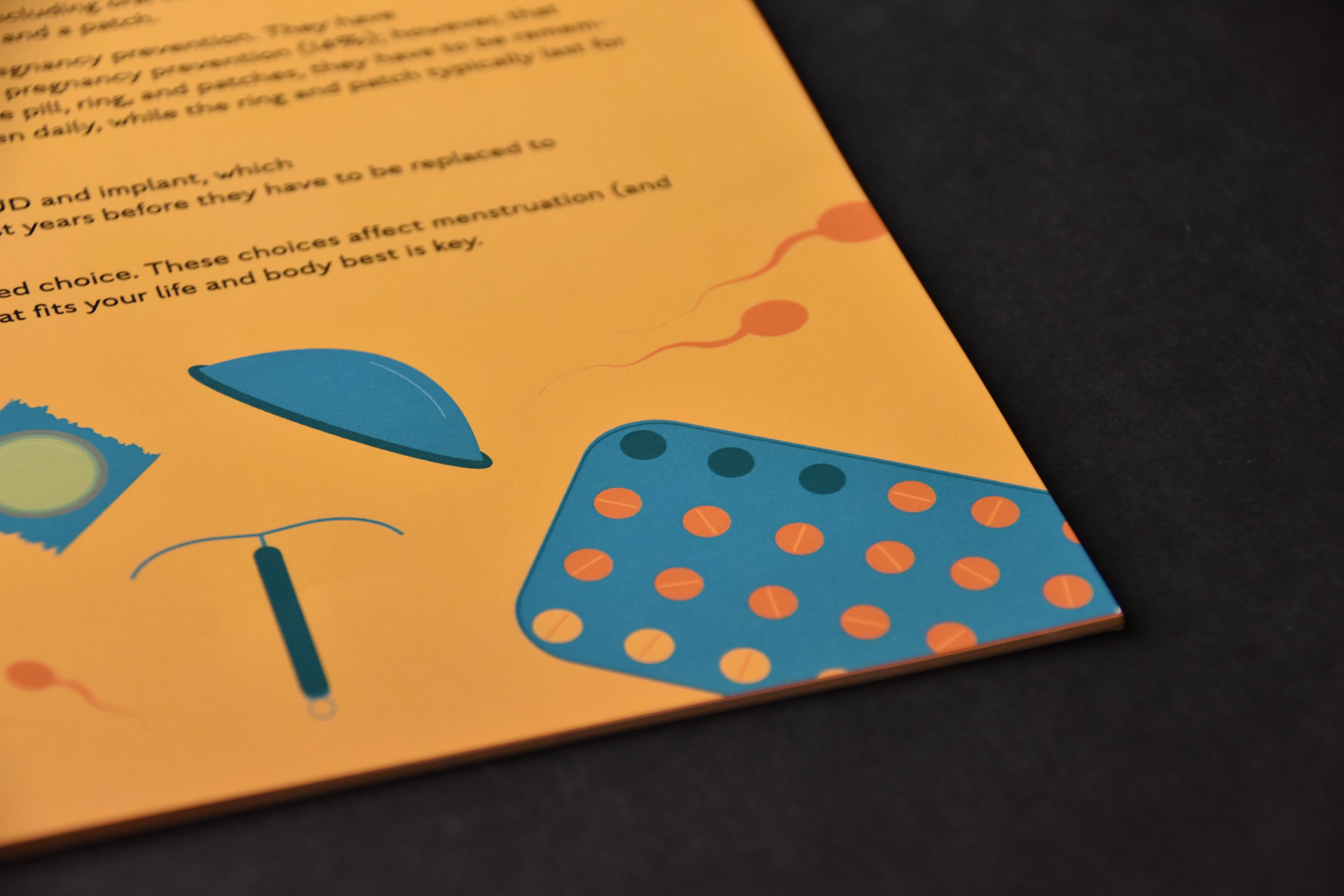 Close-up details from the "With Great Sex Comes Great Responsibility" spread on infections and protection methods. 