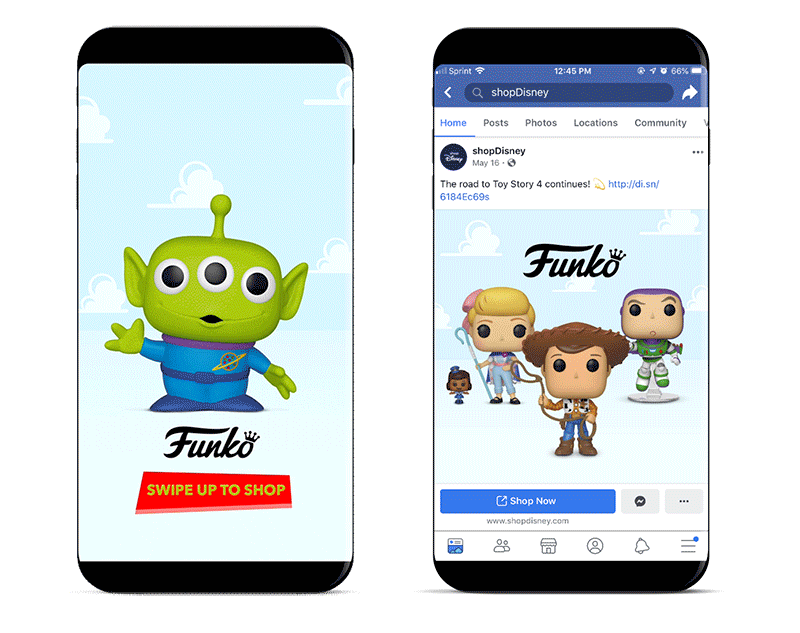 Instagram Story and Paid Facebook Ad Promoting Toy Story Products