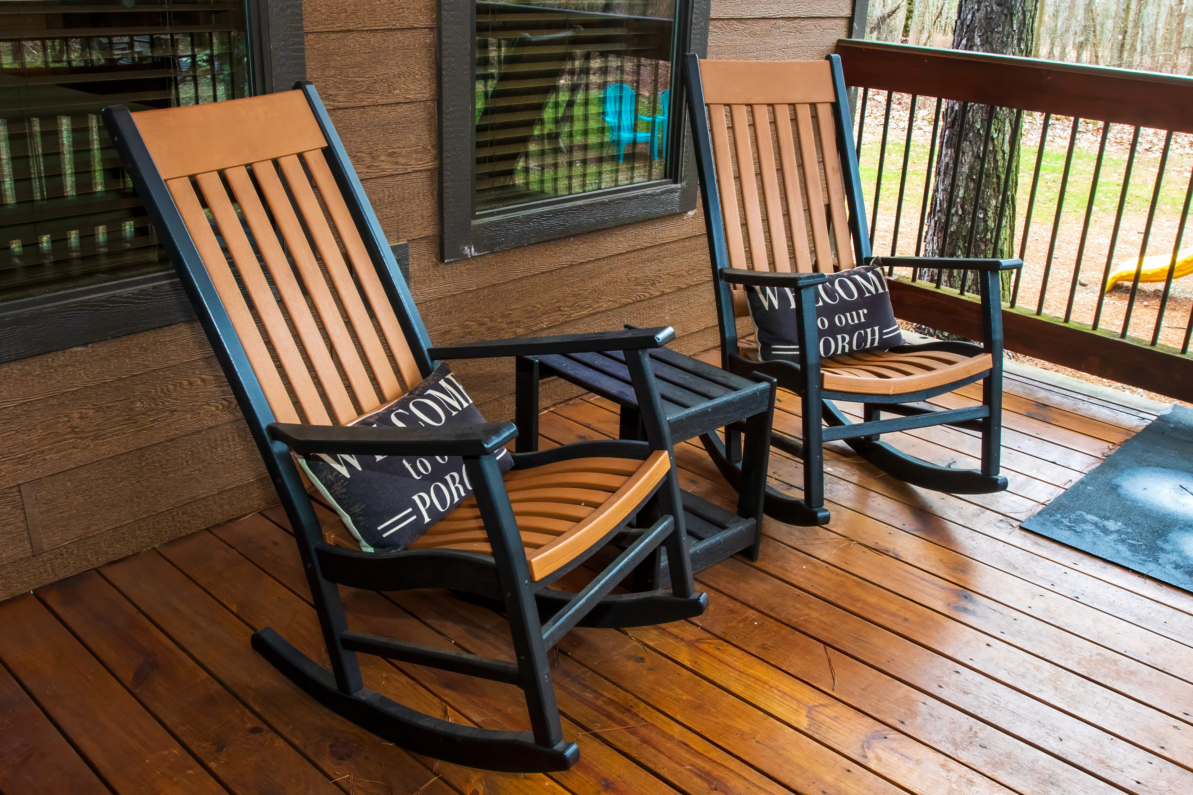 We spend hours rocking and listening to music on the outdoor sound system