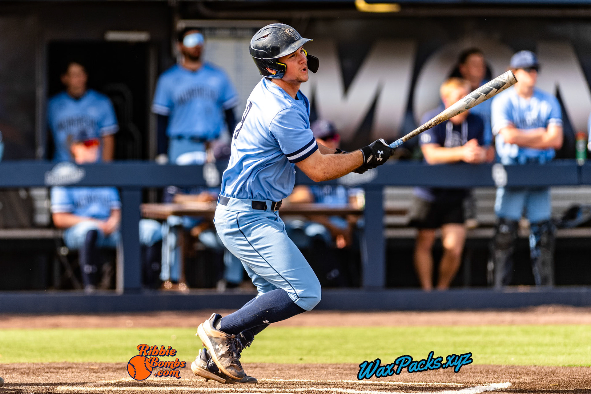 First baseman Alex Bouche (8) of Old Dominion doubled to right field in the bottom of the 4th inning in the third game of a 3-game weekend series. The Monarchs defeated the 49ers, 3-0, at Bud Metheny Baseball Stadium on the campus of Old Dominion University in Norfolk, VA, on Sunday, March 3, 2024.(Photo Credit Chad W. via www.WaxPax.xyz via Getty Images, Copyright © WaxPacks.xyz WaxPacks.xyz™ 2024)