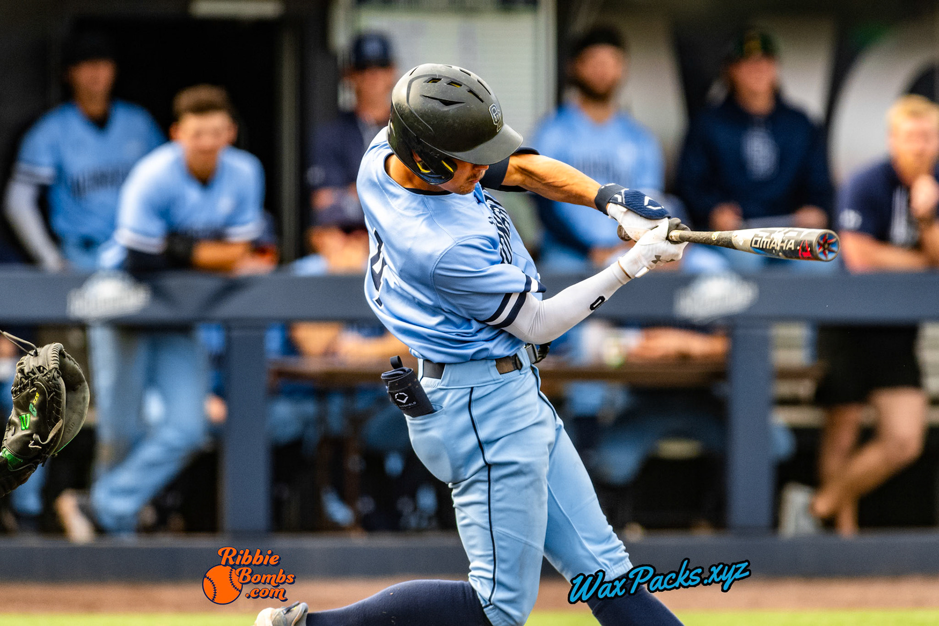 Shortstop Kyle Edwards (4) of Old Dominion doubled down the left field line, RBI (1-1 KB) RibbieBombs.com; in the bottom of the 7th inning in the third game of a 3-game weekend series. The Monarchs defeated the 49ers, 3-0, at Bud Metheny Baseball Stadium on the campus of Old Dominion University in Norfolk, VA, on Sunday, March 3, 2024.(Photo Credit Chad W. via www.WaxPax.xyz via Getty Images, Copyright © WaxPacks.xyz WaxPacks.xyz™ 2024)