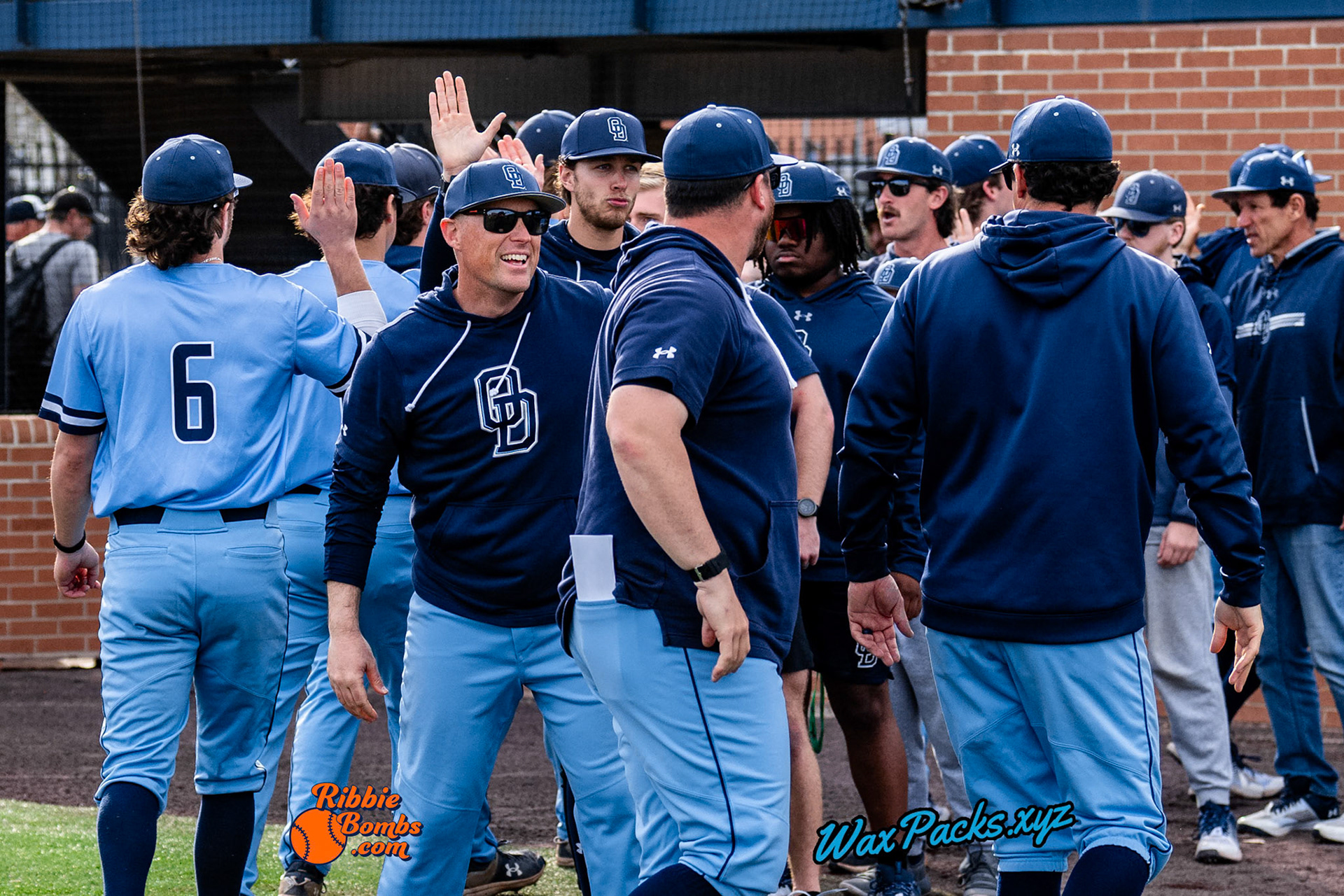 Old Dominion Team celebration after an ODU WIN in the third game of a three-game weekend series. The Monarchs defeated the 49ers, 3-0, at Bud Metheny Baseball Stadium on the campus of Old Dominion University in Norfolk, VA, on Sunday, March 3, 2024.(Photo Credit Chad W. via www.WaxPax.xyz via Getty Images, Copyright © WaxPacks.xyz WaxPacks.xyz™ 2024)