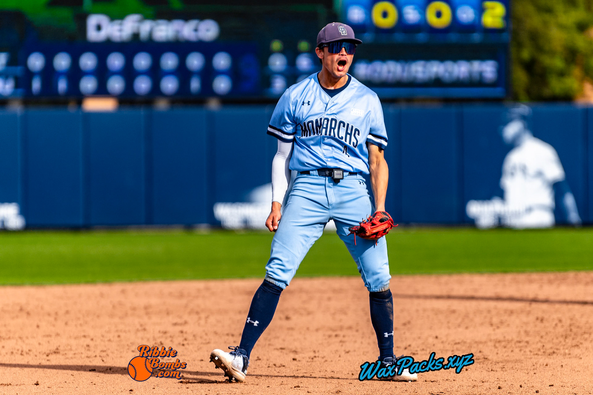 Shortstop Kyle Edwards (4) of Old Dominion walks off the field in celebration of an ODU WIN in the third game of a three-game weekend series. The Monarchs defeated the 49ers, 3-0, at Bud Metheny Baseball Stadium on the campus of Old Dominion University in Norfolk, VA, on Sunday, March 3, 2024.(Photo Credit Chad W. via www.WaxPax.xyz via Getty Images, Copyright © WaxPacks.xyz WaxPacks.xyz™ 2024)