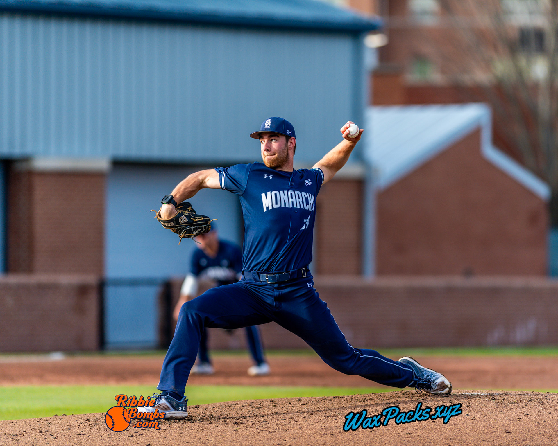 Pitcher Dylan Brown (34) of Old Dominion pitches in the second inning with a 3-0 lead in the second game of a 3-game weekend series. The Monarchs defeated the 49ers, 4-1, at Bud Metheny Baseball Stadium on the campus of Old Dominion University in Norfolk, VA, on Saturday, March 2, 2024.  (Photo Credit Chad W. via www.WaxPax.xyz via Getty Images, Copyright © WaxPacks.xyz WaxPacks.xyz™ 2024)