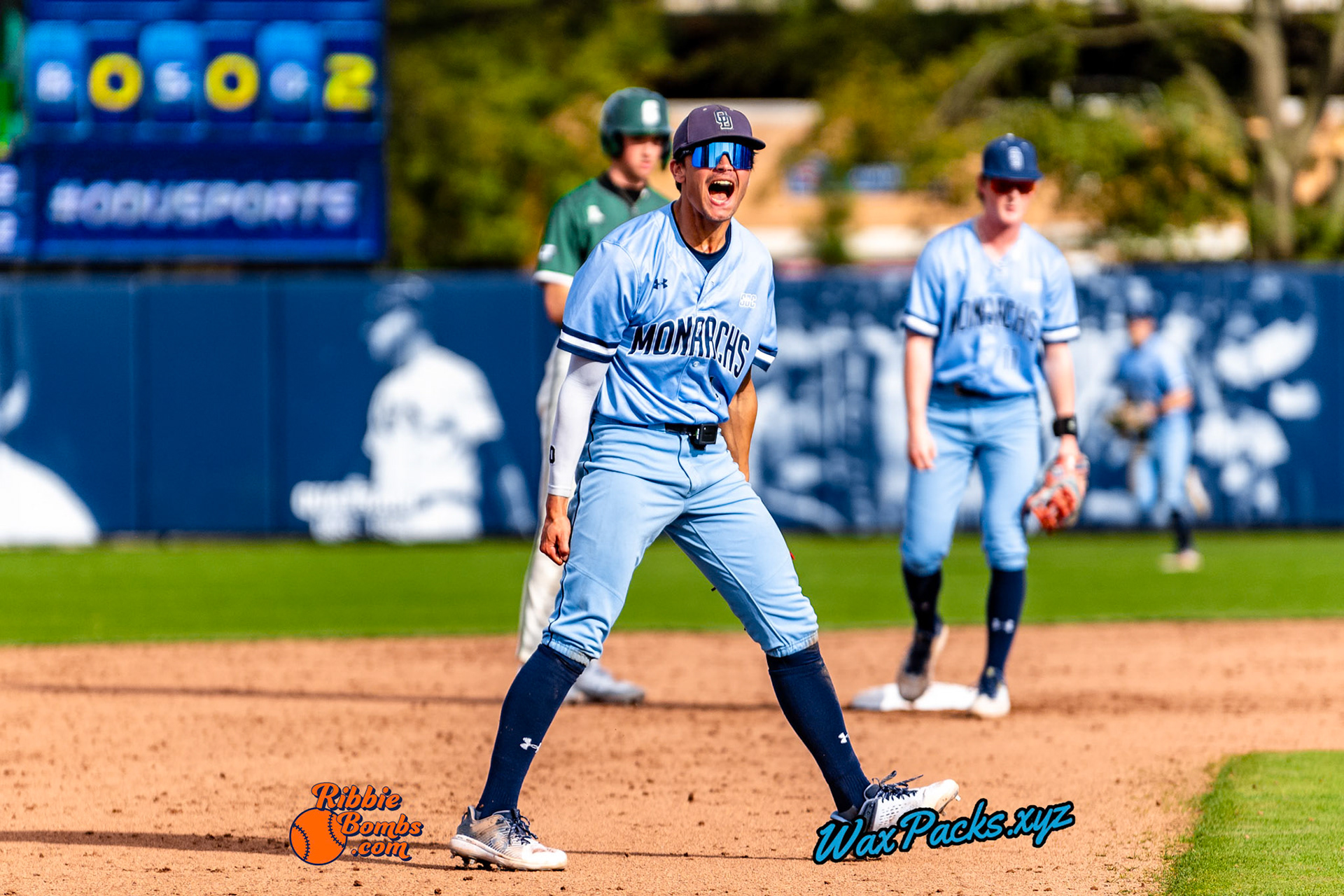 Shortstop Kyle Edwards (4) of Old Dominion walks off the field in celebration of an ODU WIN in the third game of a three-game weekend series. The Monarchs defeated the 49ers, 3-0, at Bud Metheny Baseball Stadium on the campus of Old Dominion University in Norfolk, VA, on Sunday, March 3, 2024.(Photo Credit Chad W. via www.WaxPax.xyz via Getty Images, Copyright © WaxPacks.xyz WaxPacks.xyz™ 2024)