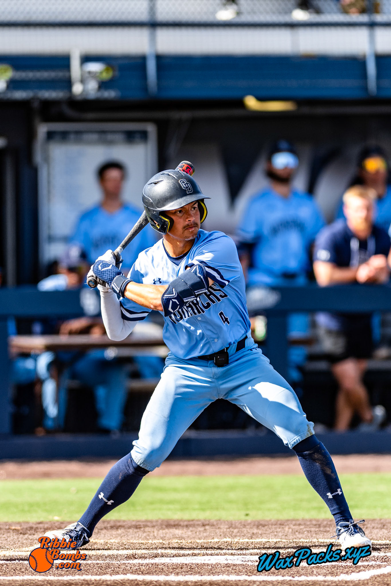 Shortstop Kyle Edwards (4) of Old Dominion comes to bat in the bottom of the third inning in the third game of a 3-game weekend series. The Monarchs defeated the 49ers, 3-0, at Bud Metheny Baseball Stadium on the campus of Old Dominion University in Norfolk, VA, on Sunday, March 3, 2024.(Photo Credit Chad W. via www.WaxPax.xyz via Getty Images, Copyright © WaxPacks.xyz WaxPacks.xyz™ 2024)