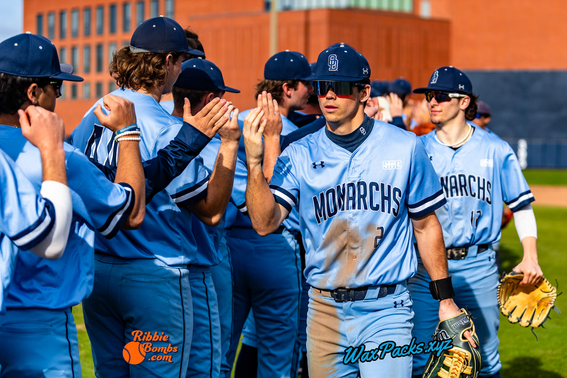 Old Dominion Team celebration after an ODU WIN in the third game of a three-game weekend series. The Monarchs defeated the 49ers, 3-0, at Bud Metheny Baseball Stadium on the campus of Old Dominion University in Norfolk, VA, on Sunday, March 3, 2024.(Photo Credit Chad W. via www.WaxPax.xyz via Getty Images, Copyright © WaxPacks.xyz WaxPacks.xyz™ 2024)