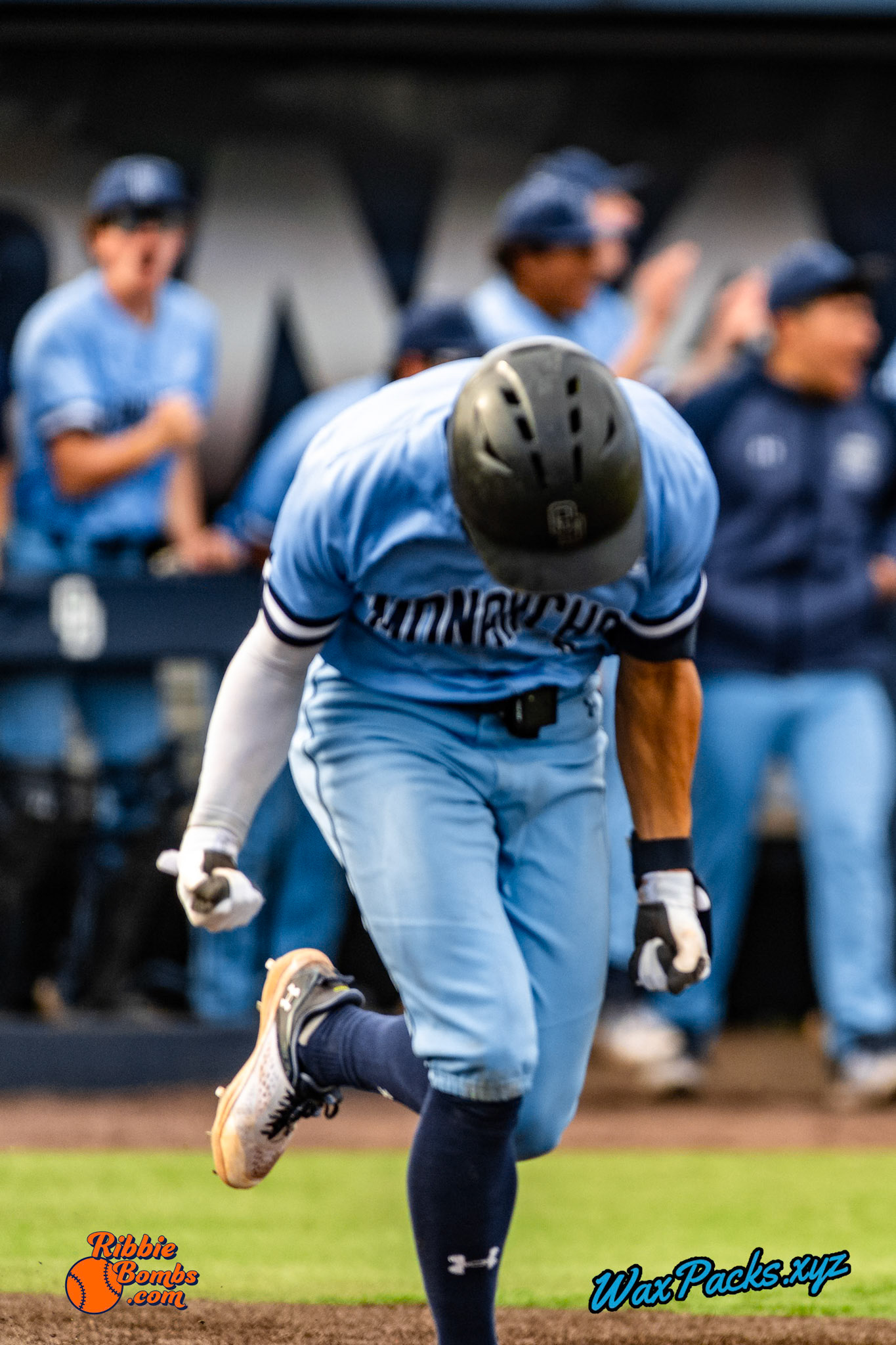 Shortstop Kyle Edwards (4) of Old Dominion doubled down the left field line, RBI (1-1 KB) RibbieBombs.com; in the bottom of the 7th inning in the third game of a 3-game weekend series. The Monarchs defeated the 49ers, 3-0, at Bud Metheny Baseball Stadium on the campus of Old Dominion University in Norfolk, VA, on Sunday, March 3, 2024.(Photo Credit Chad W. via www.WaxPax.xyz via Getty Images, Copyright © WaxPacks.xyz WaxPacks.xyz™ 2024)