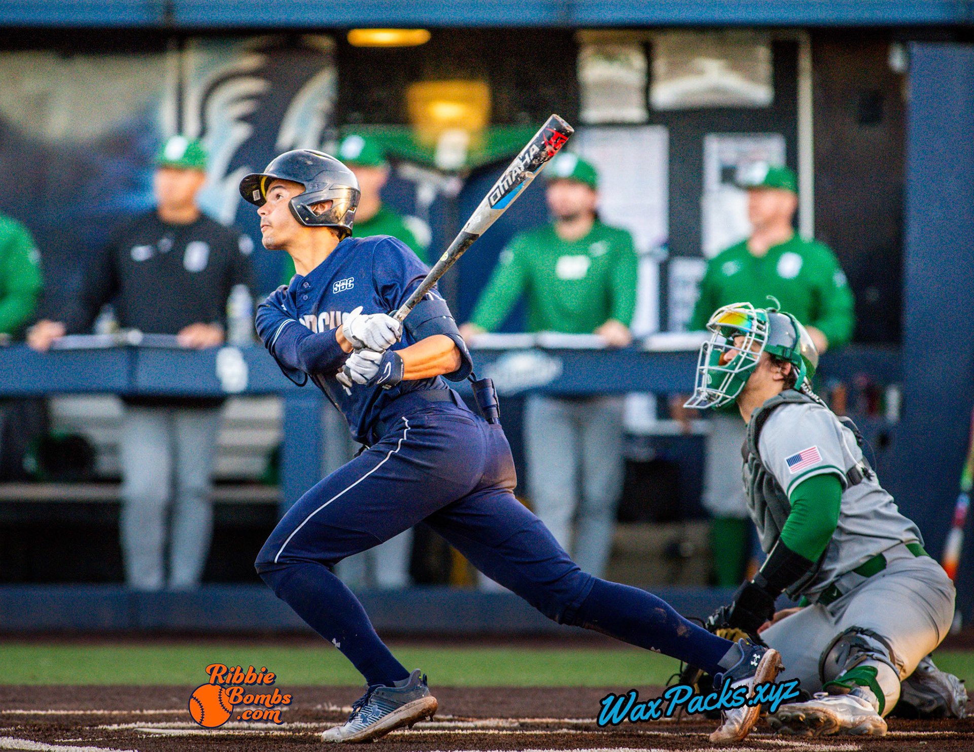 Shortstop Kyle Edwards (4) of Old Dominion singled to left field and drive in a run, RBI, in the seventh inning of the second game of a three-game weekend series. The Monarchs defeated the 49ers, 4-1, at Bud Metheny Baseball Stadium on the campus of Old Dominion University in Norfolk, VA, on Saturday, March 2, 2024.  (Photo Credit Chad W. via www.WaxPax.xyz via Getty Images, Copyright © WaxPacks.xyz WaxPacks.xyz™ 2024)