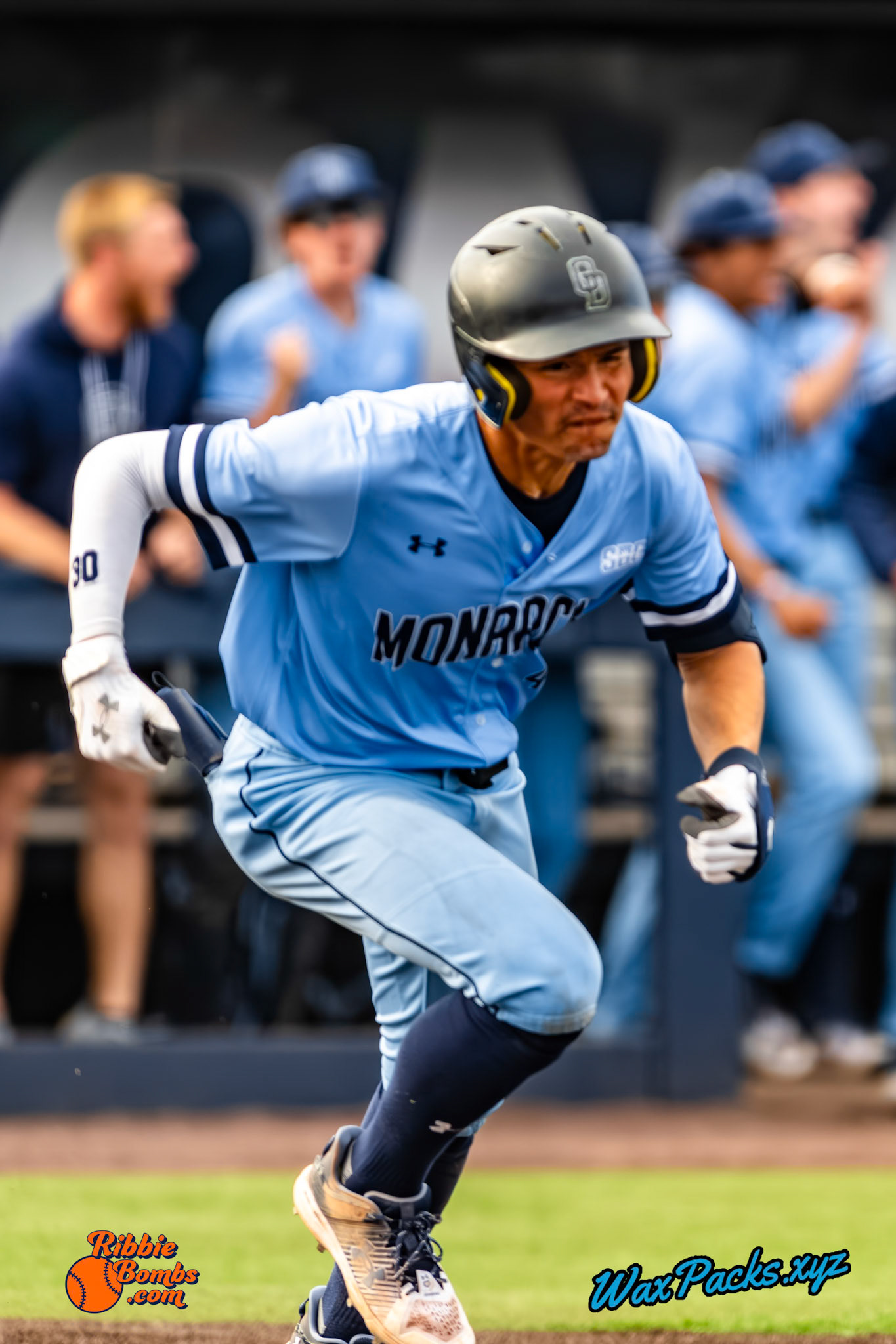 Shortstop Kyle Edwards (4) of Old Dominion doubled down the left field line, RBI (1-1 KB) RibbieBombs.com; in the bottom of the 7th inning in the third game of a 3-game weekend series. The Monarchs defeated the 49ers, 3-0, at Bud Metheny Baseball Stadium on the campus of Old Dominion University in Norfolk, VA, on Sunday, March 3, 2024.(Photo Credit Chad W. via www.WaxPax.xyz via Getty Images, Copyright © WaxPacks.xyz WaxPacks.xyz™ 2024)
