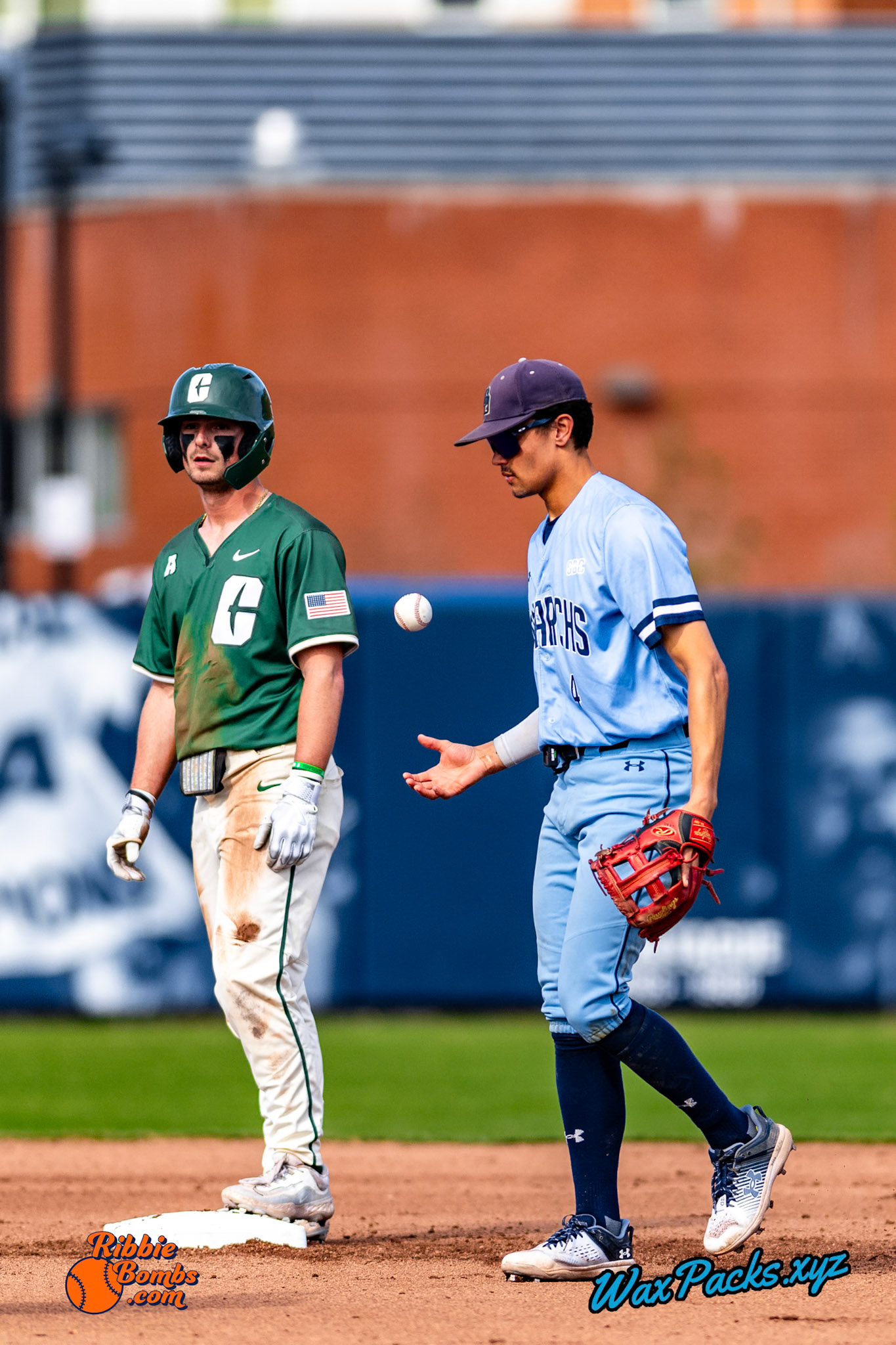 Shortstop Kyle Edwards (4) of Old Dominion juggles the baseball between batters in the top of the 6th inning in the third game of a 3-game weekend series. The Monarchs defeated the 49ers, 3-0, at Bud Metheny Baseball Stadium on the campus of Old Dominion University in Norfolk, VA, on Sunday, March 3, 2024.(Photo Credit Chad W. via www.WaxPax.xyz via Getty Images, Copyright © WaxPacks.xyz WaxPacks.xyz™ 2024)