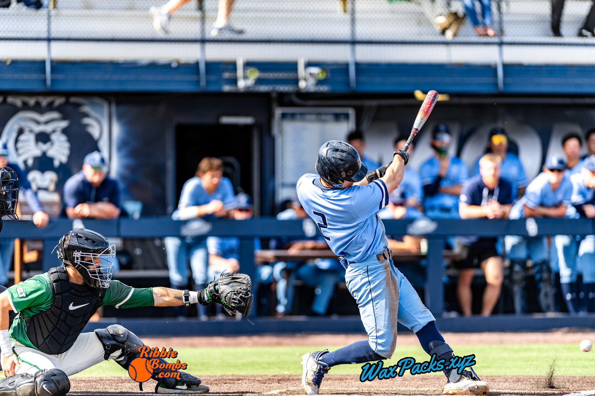 Outfielder Luke Waters (2) of Old Dominion doubled to left field in the bottom of the third inning in the third game of a 3-game weekend series. The Monarchs defeated the 49ers, 3-0, at Bud Metheny Baseball Stadium on the campus of Old Dominion University in Norfolk, VA, on Sunday, March 3, 2024.(Photo Credit Chad W. via www.WaxPax.xyz via Getty Images, Copyright © WaxPacks.xyz WaxPacks.xyz™ 2024)