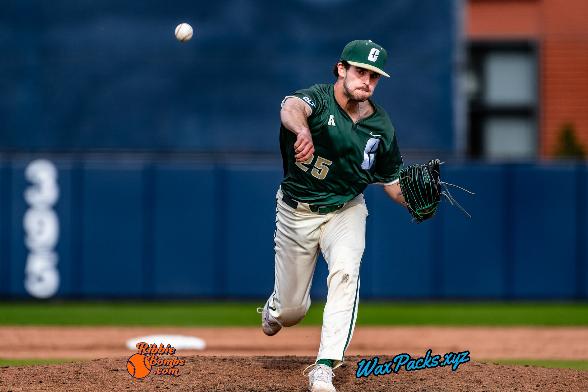 Relief Pitcher Trey Baker (25) of Charlotte pitches in the bottom of the 7th inning in the third game of a three-game weekend series. The Monarchs defeated the 49ers, 3-0, at Bud Metheny Baseball Stadium on the campus of Old Dominion University in Norfolk, VA, on Sunday, March 3, 2024.  (Photo Credit Chad W. via www.WaxPax.xyz via Getty Images, Copyright © WaxPacks.xyz WaxPacks.xyz™ 2024)