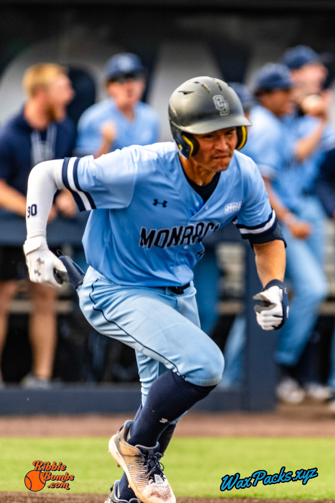 Shortstop Kyle Edwards (4) of Old Dominion doubled down the left field line, RBI (1-1 KB) RibbieBombs.com; in the bottom of the 7th inning in the third game of a 3-game weekend series. The Monarchs defeated the 49ers, 3-0, at Bud Metheny Baseball Stadium on the campus of Old Dominion University in Norfolk, VA, on Sunday, March 3, 2024.(Photo Credit Chad W. via www.WaxPax.xyz via Getty Images, Copyright © WaxPacks.xyz WaxPacks.xyz™ 2024)