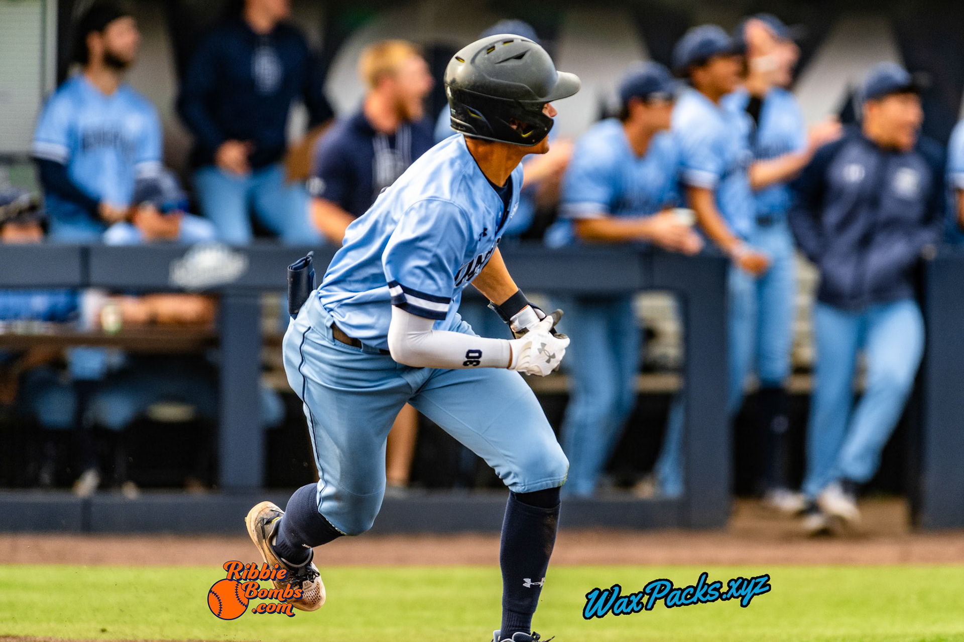 Shortstop Kyle Edwards (4) of Old Dominion doubled down the left field line, RBI (1-1 KB) RibbieBombs.com; in the bottom of the 7th inning in the third game of a 3-game weekend series. The Monarchs defeated the 49ers, 3-0, at Bud Metheny Baseball Stadium on the campus of Old Dominion University in Norfolk, VA, on Sunday, March 3, 2024.(Photo Credit Chad W. via www.WaxPax.xyz via Getty Images, Copyright © WaxPacks.xyz WaxPacks.xyz™ 2024)