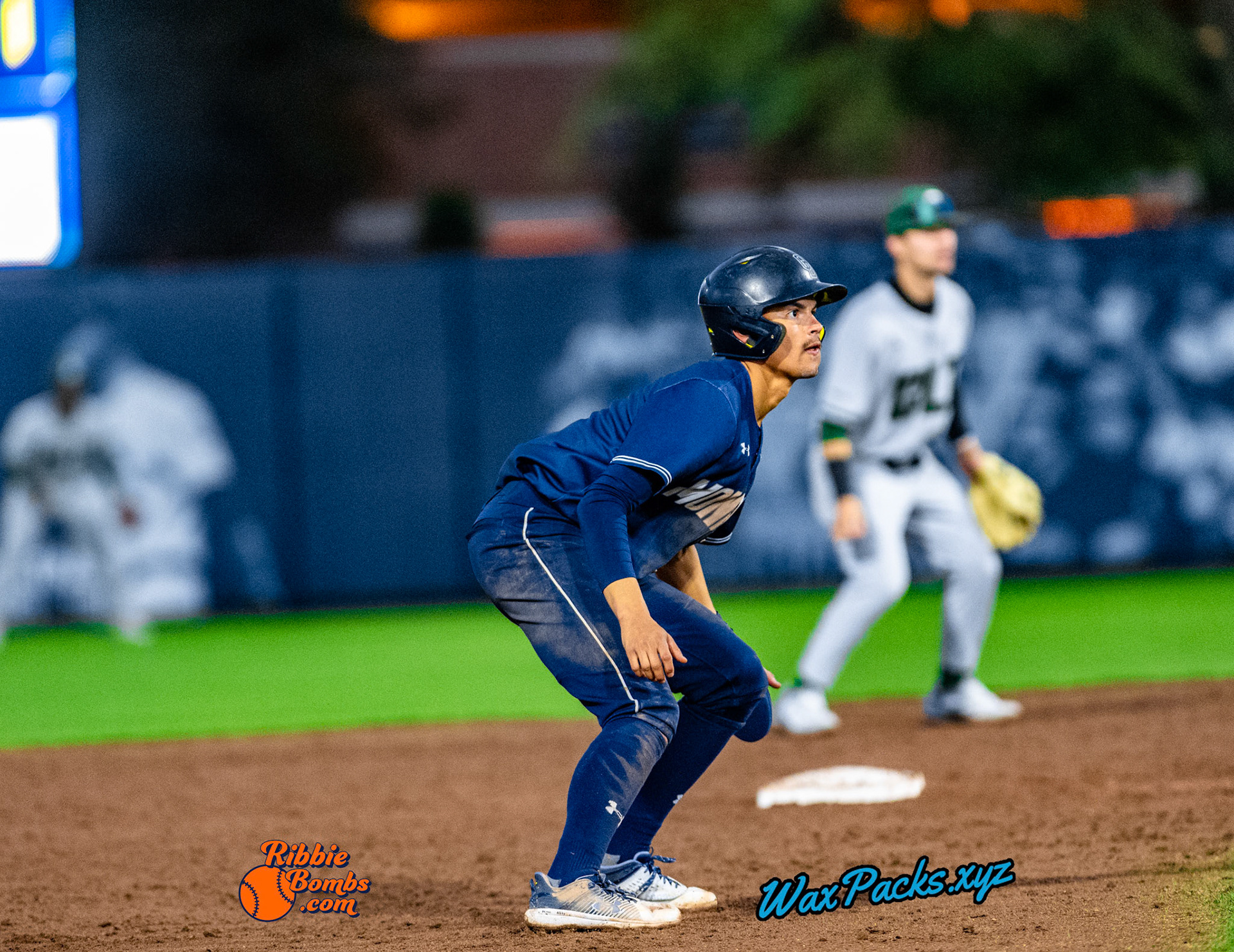 Shortstop Kyle Edwards (4) of Old Dominion leading off from second base in the second game of a three-game weekend series. The Monarchs defeated the 49ers, 4-1, at Bud Metheny Baseball Stadium on the campus of Old Dominion University in Norfolk, VA, on Saturday, March 2, 2024.  (Photo Credit Chad W. via www.WaxPax.xyz via Getty Images, Copyright © WaxPacks.xyz WaxPacks.xyz™ 2024)