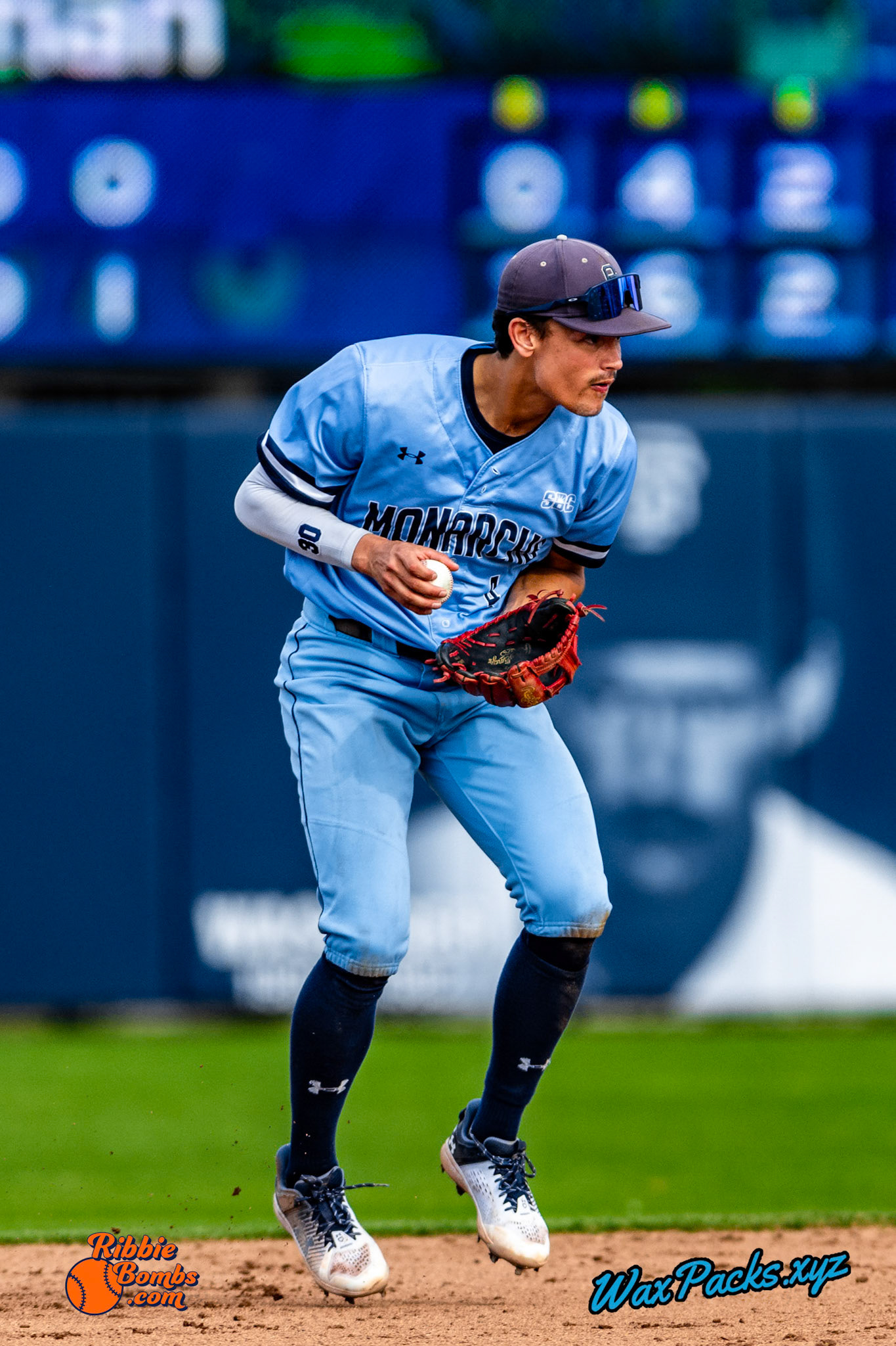 Shortstop Kyle Edwards (4) of Old Dominion fields a ground ball in the top of the 8th inning in the third game of a 3-game weekend series. The Monarchs defeated the 49ers, 3-0, at Bud Metheny Baseball Stadium on the campus of Old Dominion University in Norfolk, VA, on Sunday, March 3, 2024.(Photo Credit Chad W. via www.WaxPax.xyz via Getty Images, Copyright © WaxPacks.xyz WaxPacks.xyz™ 2024)