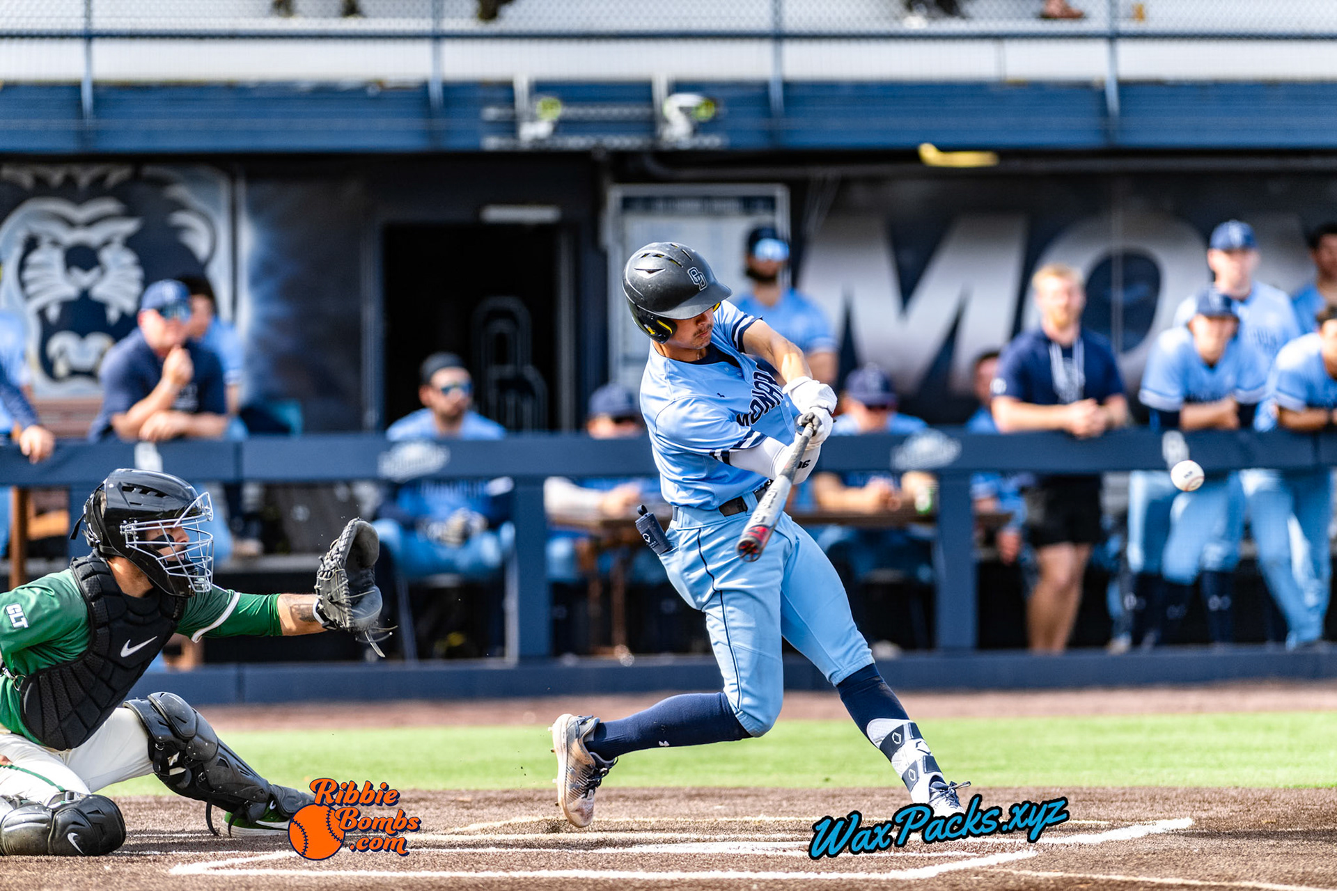 Outfielder Luke Waters (2) of Old Dominion doubled to left field in the bottom of the 3rd inning in the third game of a 3-game weekend series. The Monarchs defeated the 49ers, 3-0, at Bud Metheny Baseball Stadium on the campus of Old Dominion University in Norfolk, VA, on Sunday, March 3, 2024.(Photo Credit Chad W. via www.WaxPax.xyz via Getty Images, Copyright © WaxPacks.xyz WaxPacks.xyz™ 2024)
