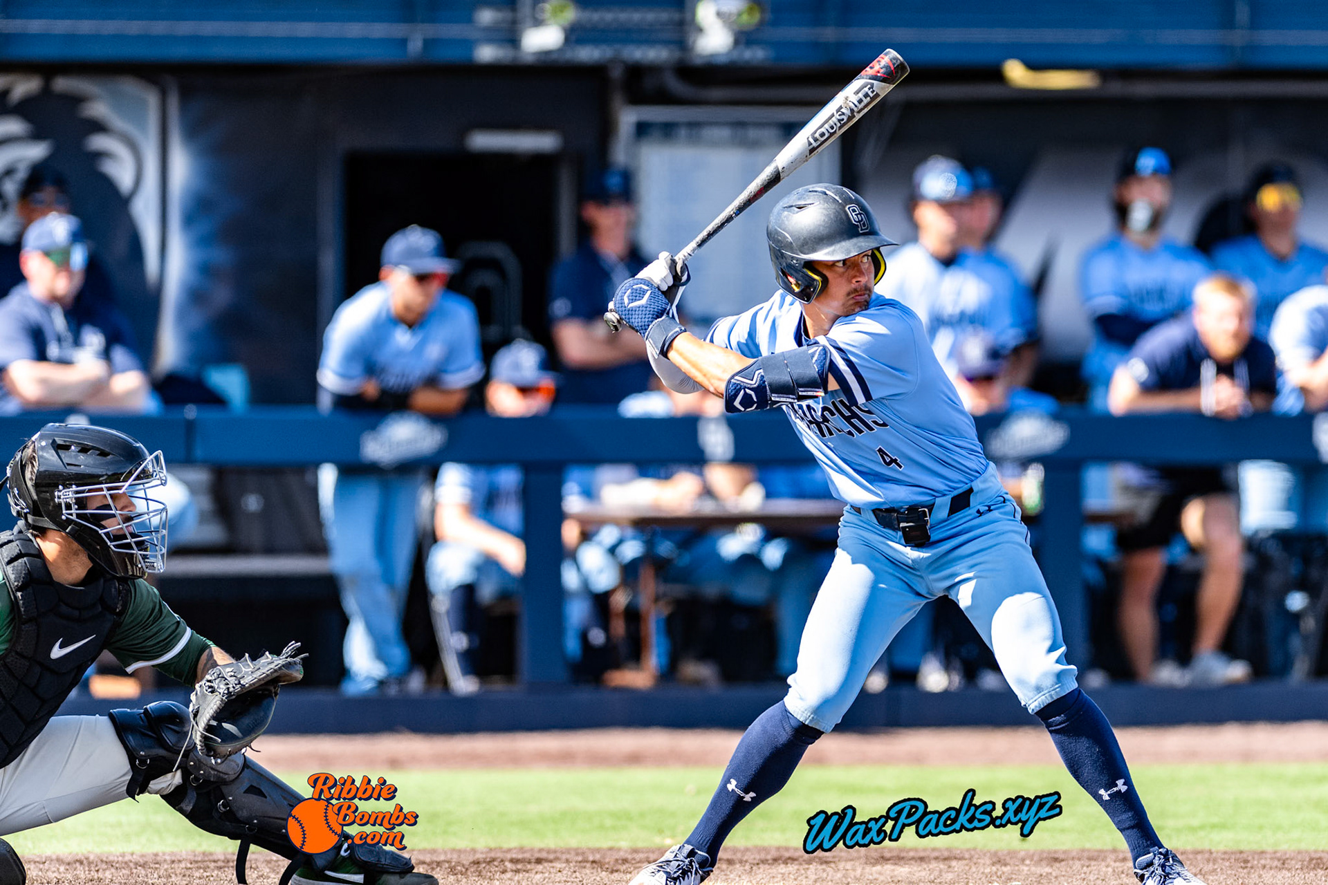Shortstop Kyle Edwards (4) of Old Dominion leads off in the bottom of the first inning in the third game of a 3-game weekend series. The Monarchs defeated the 49ers, 3-0, at Bud Metheny Baseball Stadium on the campus of Old Dominion University in Norfolk, VA, on Sunday, March 3, 2024. (Photo Credit Chad W. via www.WaxPax.xyz via Getty Images, Copyright © WaxPacks.xyz WaxPacks.xyz™ 2024)