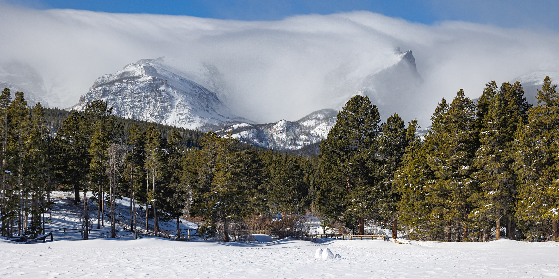 Hallet Peak and Flattop Mountain in Winter