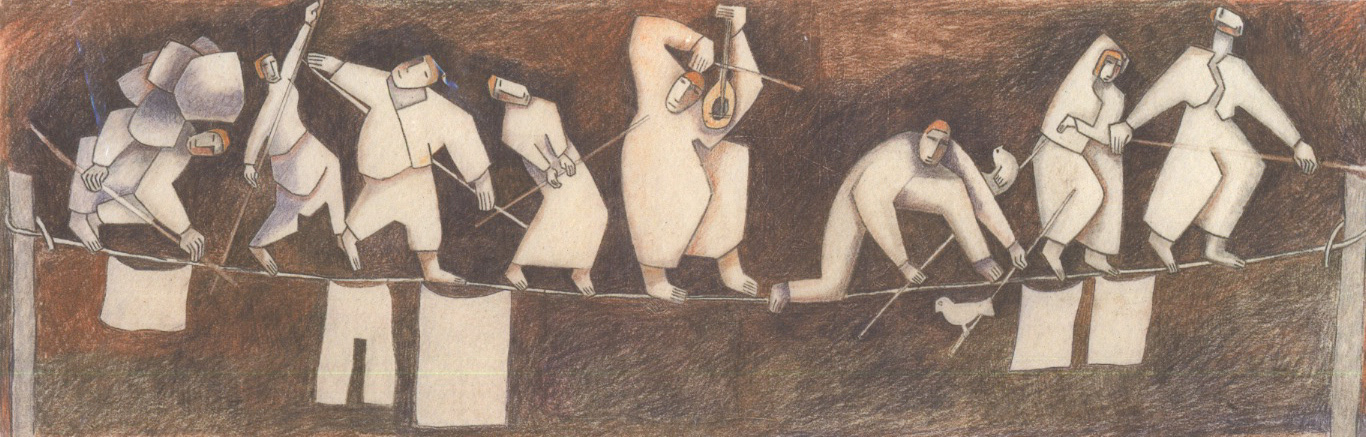 "Washing line-walkers 1" print