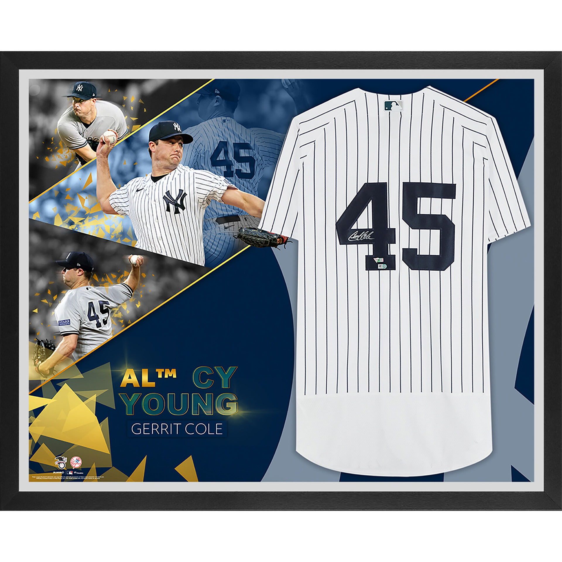 Gerrit Cole New York Yankees Autographed Fanatics Authentic 2023 American League Cy Young Award White Nike Authentic Jersey Collage