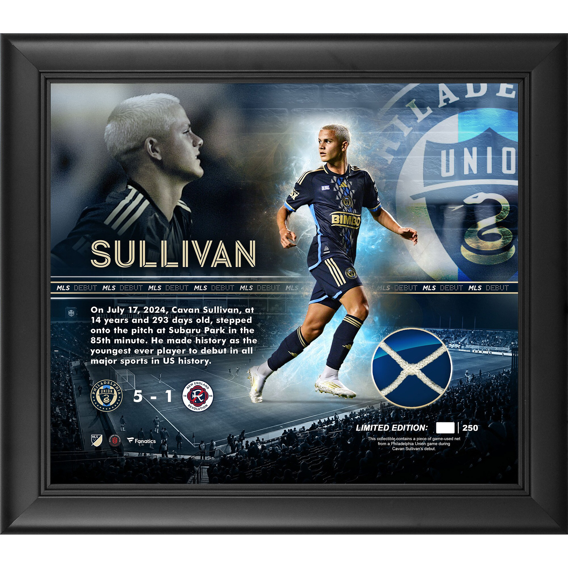 Cavan Sullivan Philadelphia Union Fanatics Authentic Framed 15" x 17" Collage with a Piece of Match-Used Net from MLS Debut - Limited Edition of 250