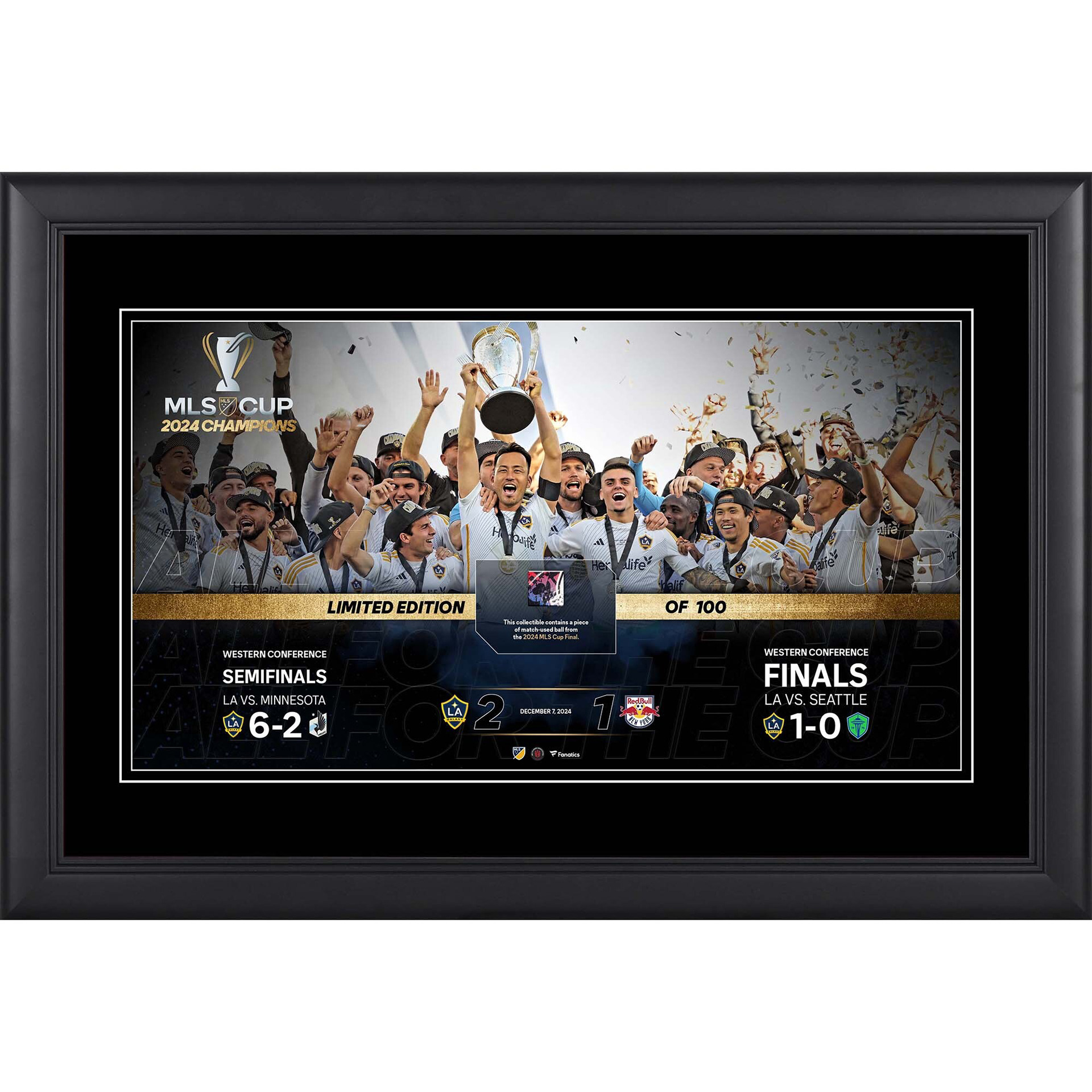 LA Galaxy Fanatics Authentic 2024 MLS Cup Champions Framed 10" x 18" Collage with a Piece of Match-Used Ball - Limited Edition of 100