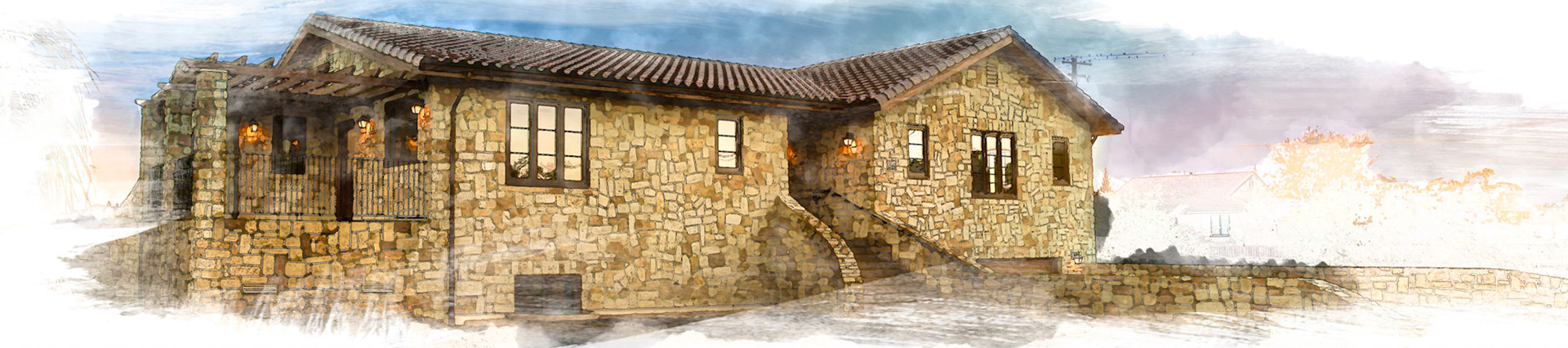 Watercolor effect of Mediterranean style home