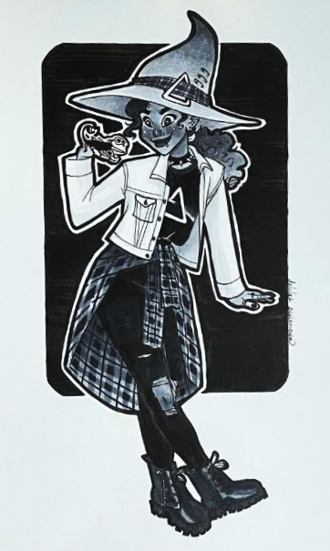 Idalia Cumano, a fire witch, and her familiar Phoenix