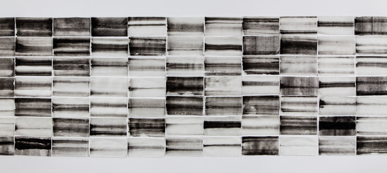 "60,000 Positive Thoughts" installation, sumi ink on kozo paper, 174" x 30", 2012