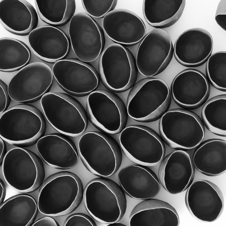 "Seed Vessels" Installation Detail: ceramic, various sizes, work in progress