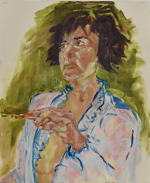 Self Portrait in Lace, oil on canvas paper, 50 x 40 cm