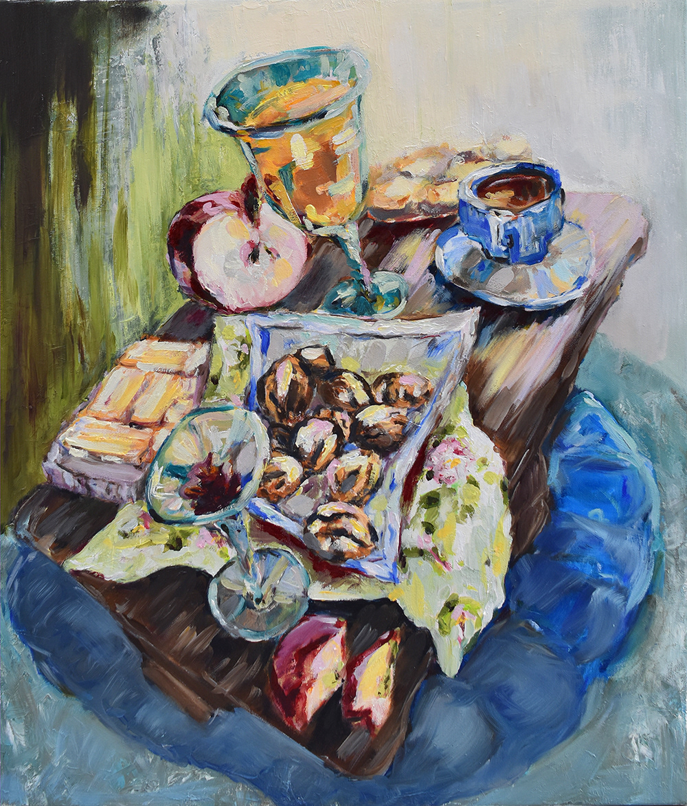 Coffee at Ermela's, oil on canvas, 61 x 51 cm