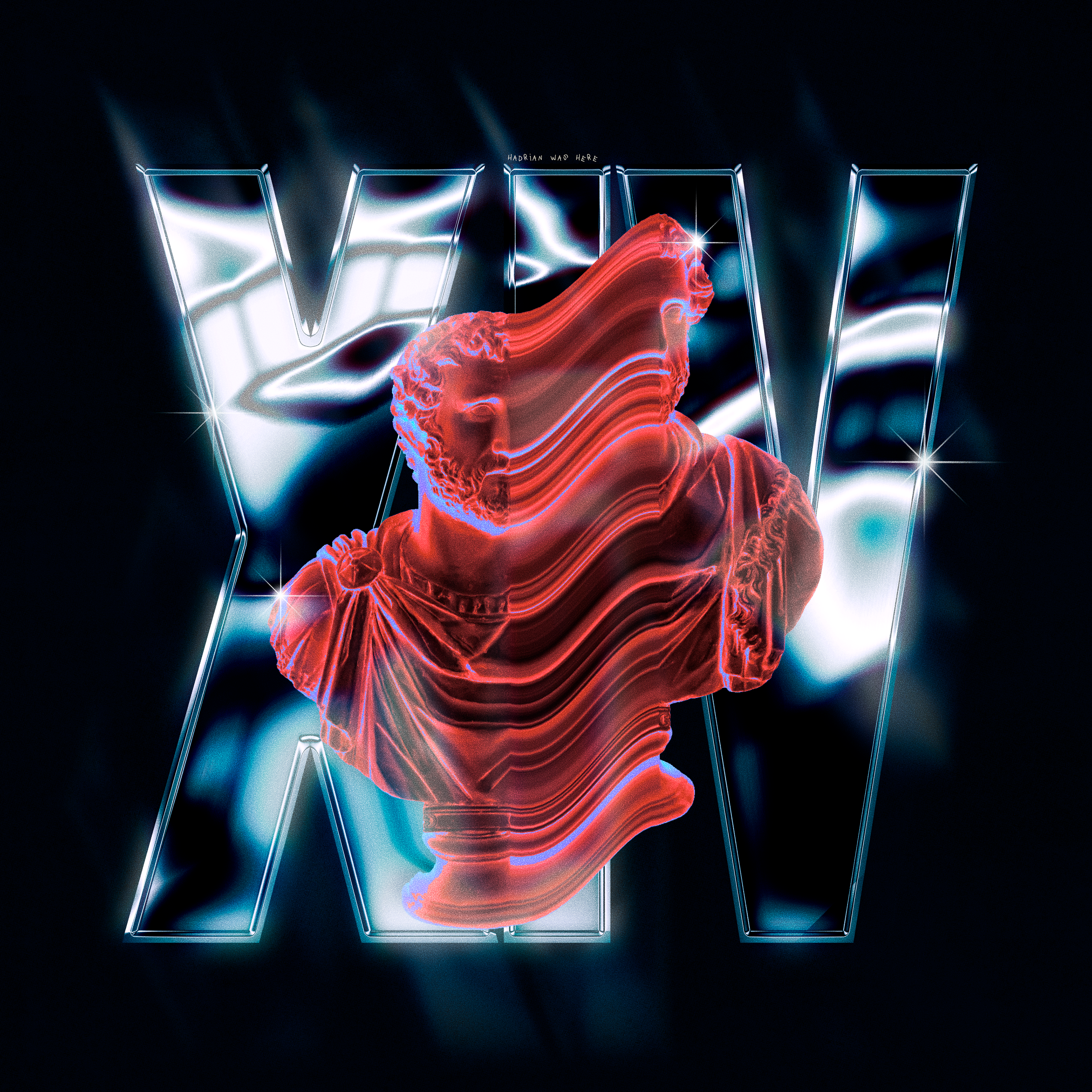 HADRIAN - Chrome and glitch-effect style digital art and typography, Adobe Photoshop CC.