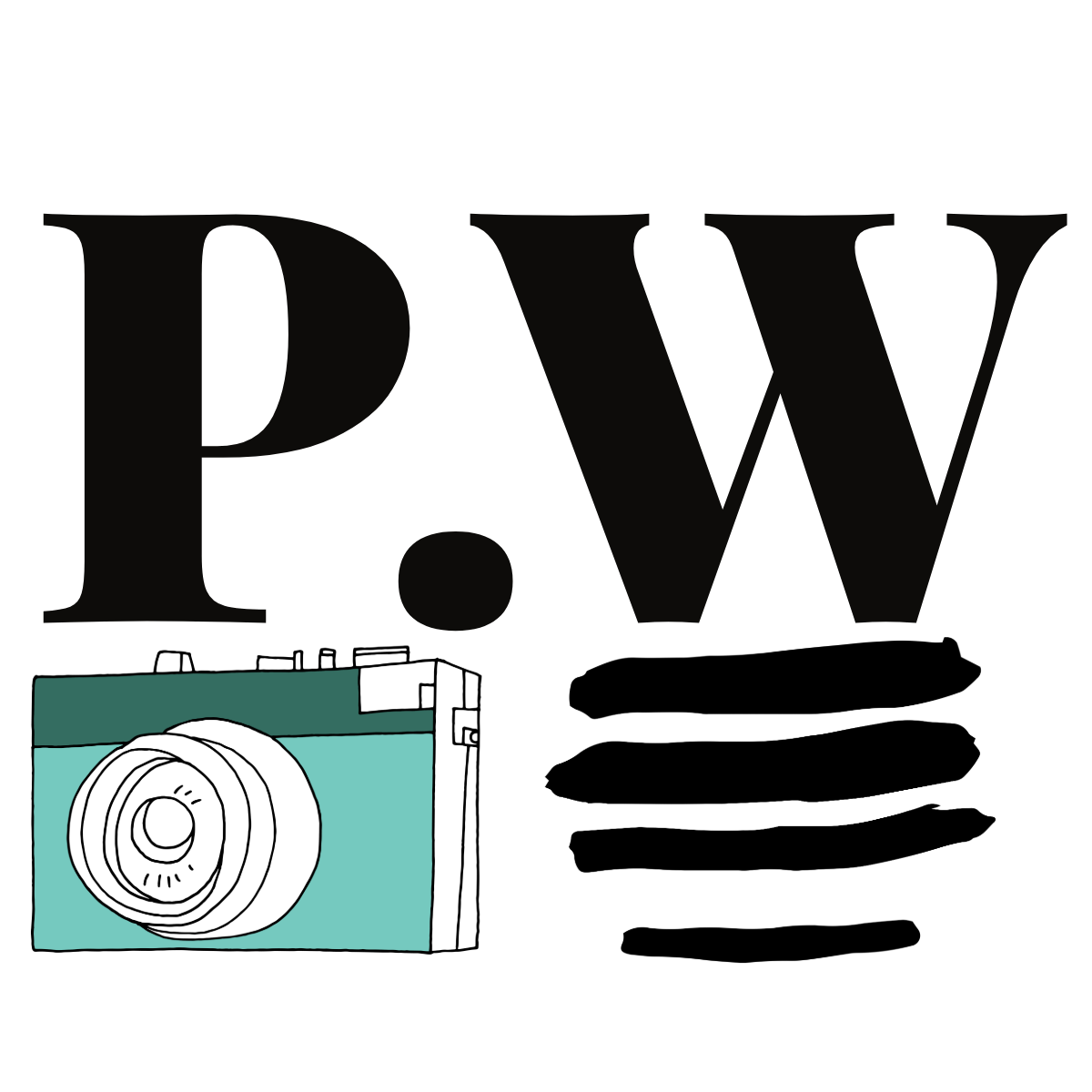 Peter Wiercioch's logo, with initials P.W above a camera found under the P and an abstract series of lines under the w