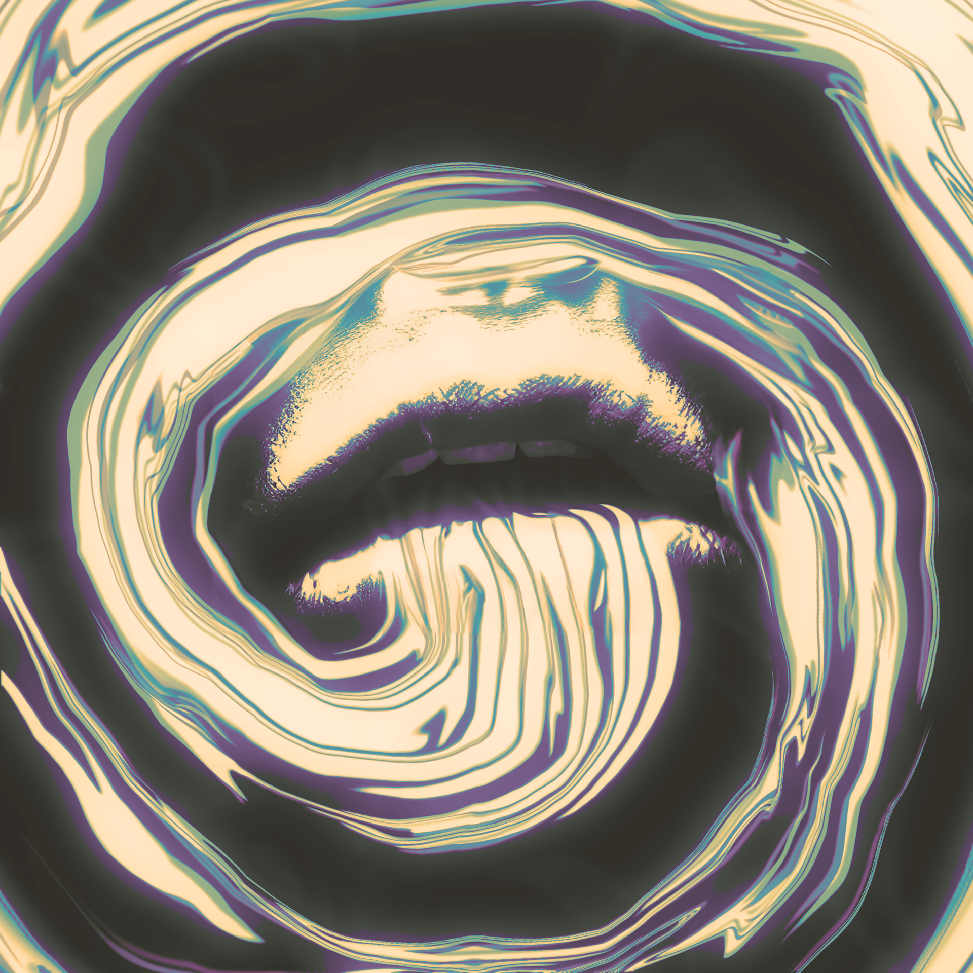Lips - Digital art created with a duotone liquified effect, used to create swirl effect. (Featured in Artist Closeup 20th Edition, p. 81) Adobe Photoshop CC.