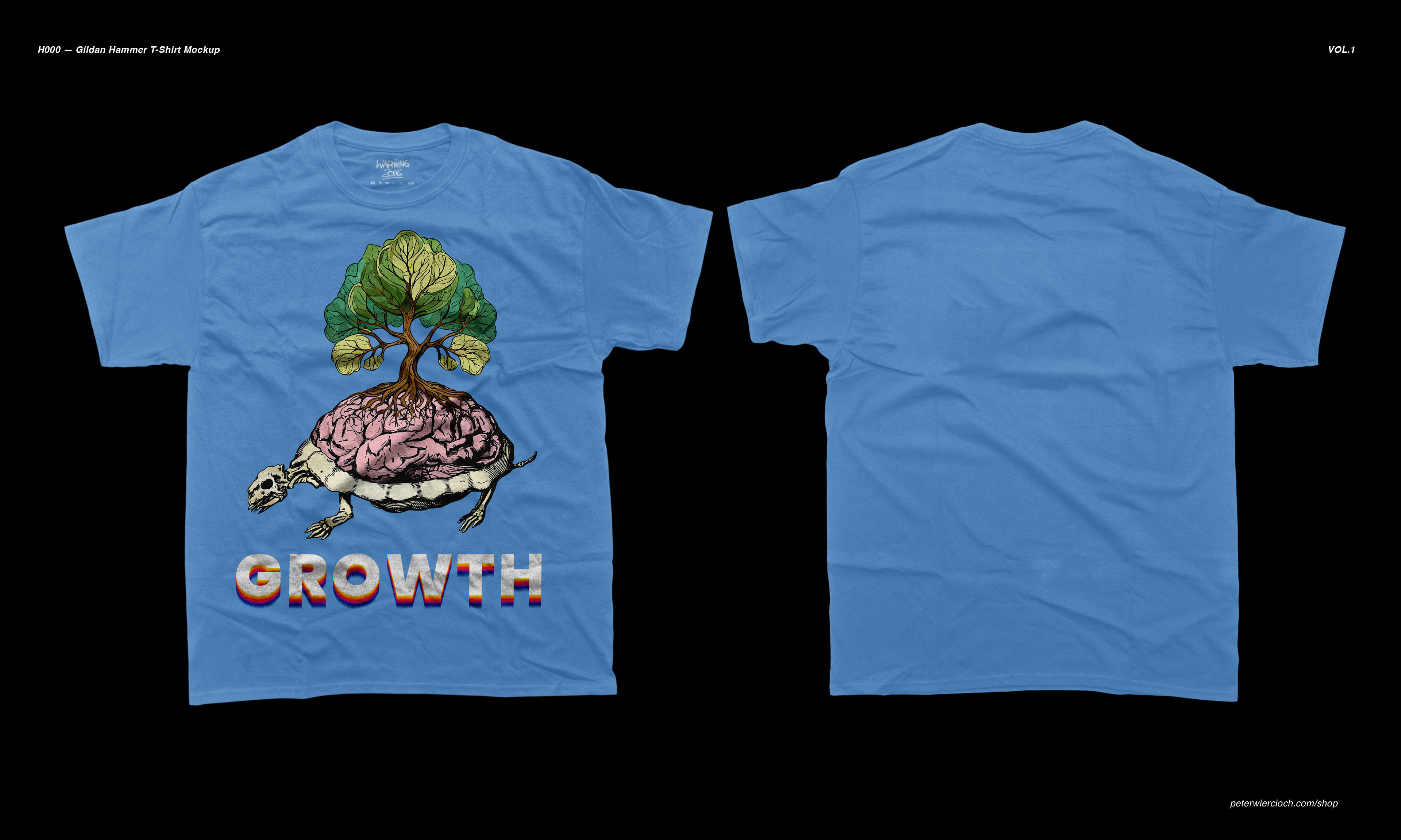 "GROWTH" Shirt Mockup (Illustrator Design) on Gildan Hammer H000 T-Shirt