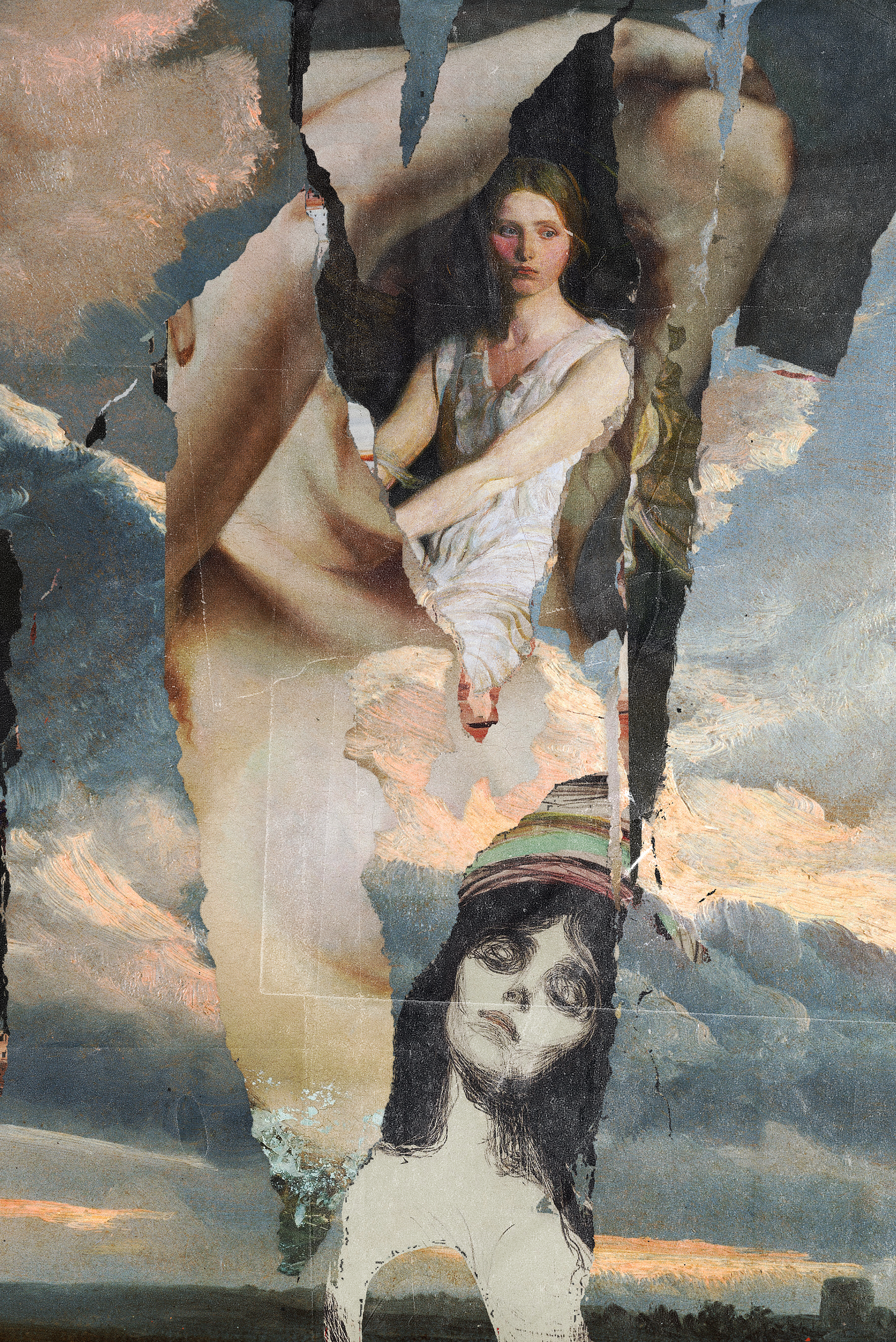 Worn Collage With Paintings - Made with public domain images and paper textures. Adobe Photoshop CC.