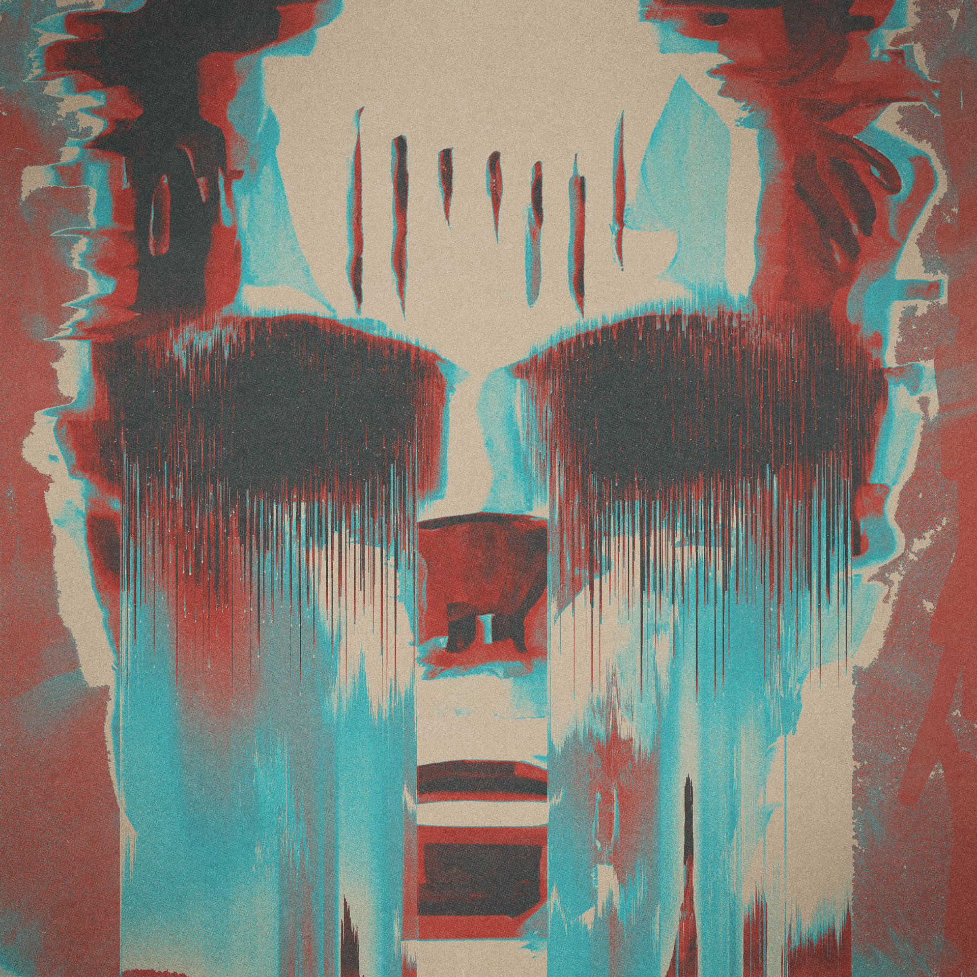 In My Head - Surrealist concept art made with pixel sorting effects, application of red/blue colour gradient, and texture usage. Adobe Photoshop CC.