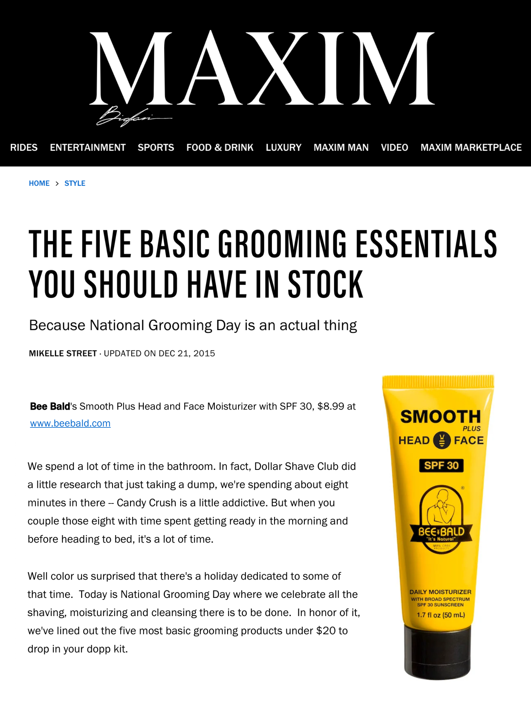 Maxim Feature for client Bee Bald